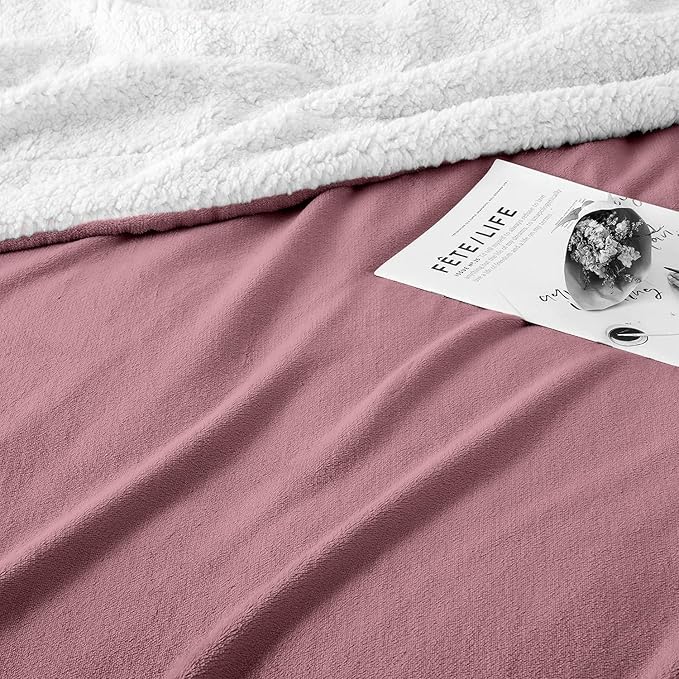 IR Imperial Rooms Sherpa Blankets Queen Size - Thick and Warm Blankets for Winter, Reversible Soft and Fuzzy Fluffy Queen Size Blanket for Bed, Baby Pink, 90x90 Inches
