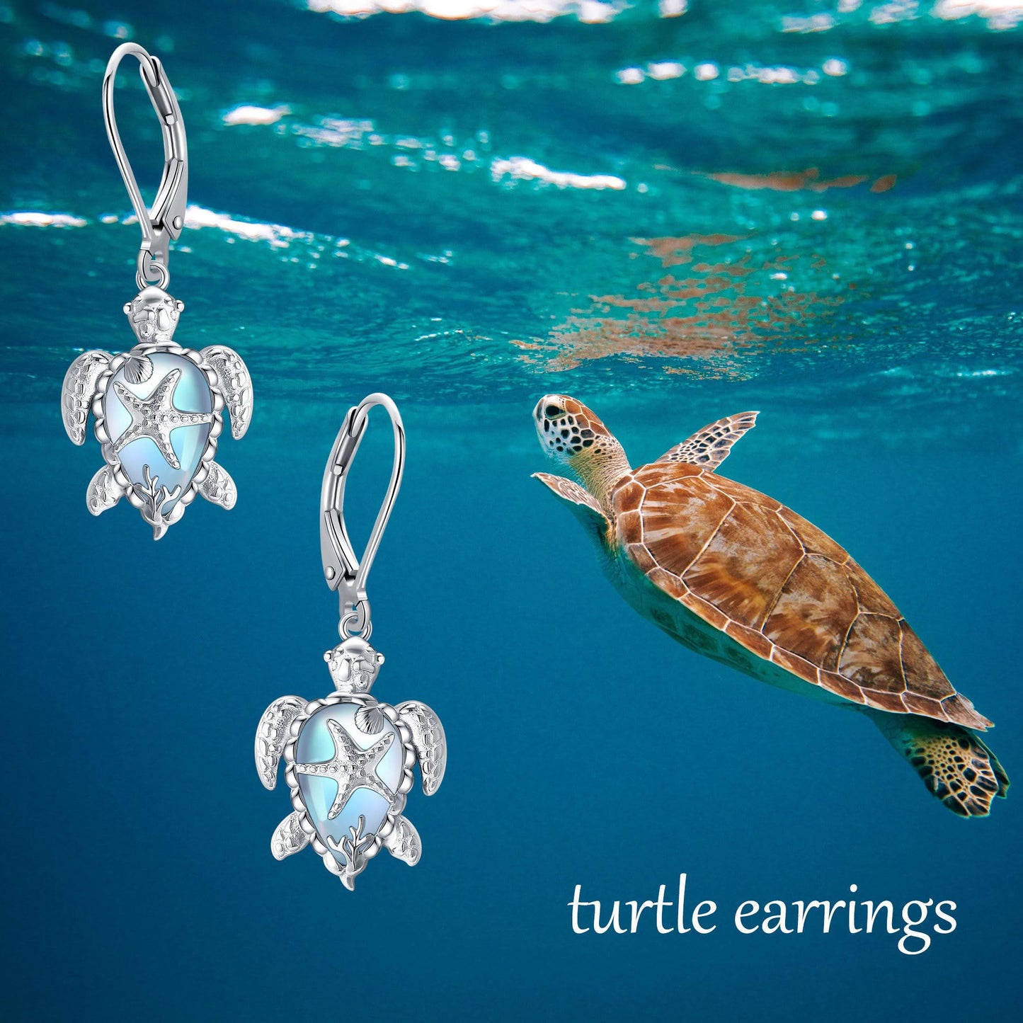 CUPENDA Sterling Silver Moonstone Sea Turtle Dangle Earrings for Women