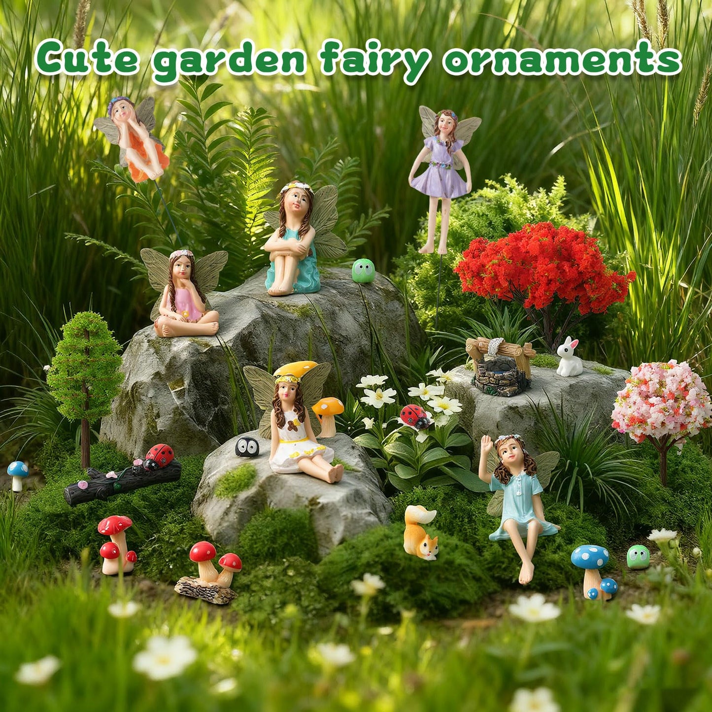 FCKLVMC 101 Pcs Resin Miniatures Figures Fairy Garden Kit, Fairy Garden Accessories Outdoor for DIY Dollhouse Micro Landscape