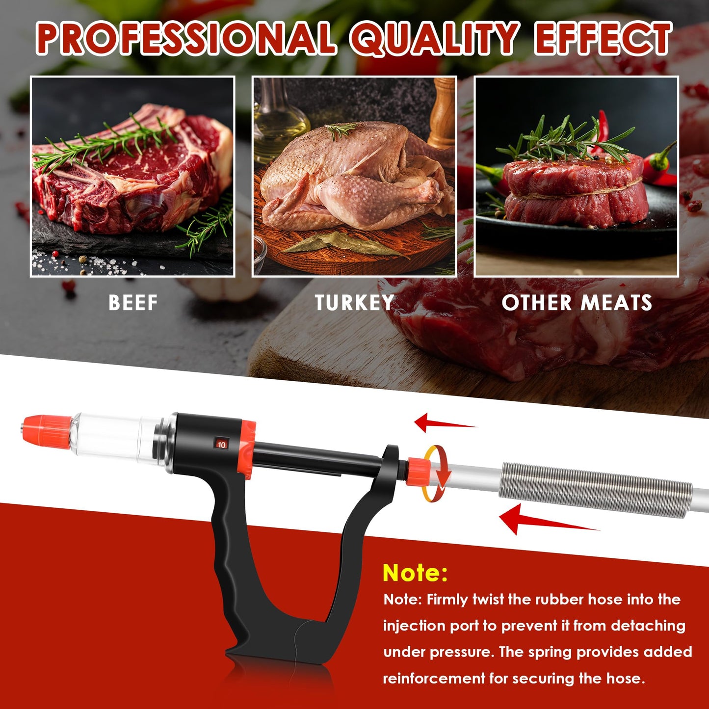 Dreyoo Marinade Injector Syringe for Smoking, Meat Injector Syringe with 3 Flow Settings, 4 Precision Needles & 33.46in Hose Ideal Meat Syringe Pump for BBQ, Smoking, Turkey and Holiday Feasts