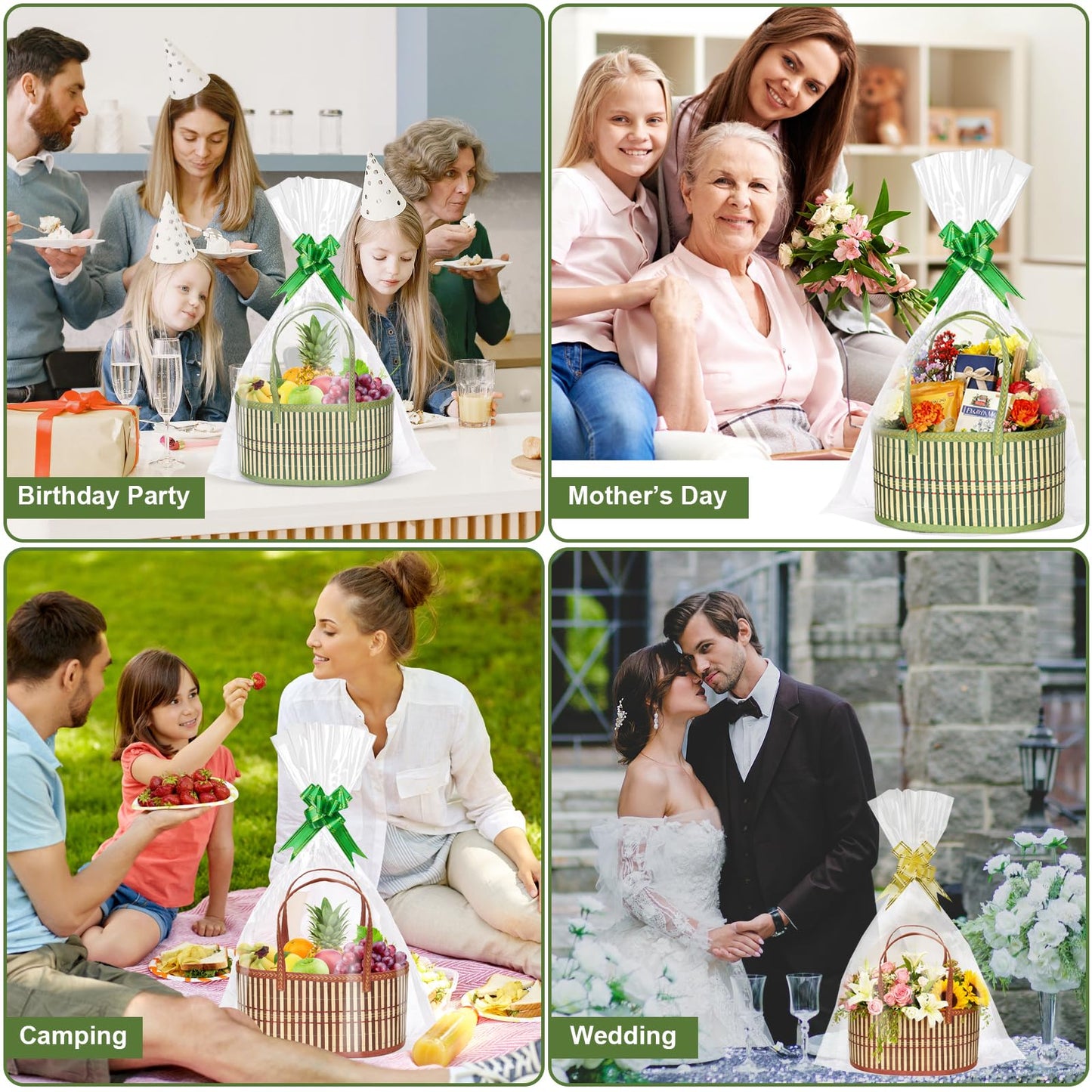 Gift Baskets Empty Hamper Basket 2 Color Gift Box DIY Gift Hamper Sets with 2 Bags,2 Bows ,2 Greeting Card and Raffia Birthday Present,Easter, Christmas , Graduations, Wedding Thanksgiving Gift Kit