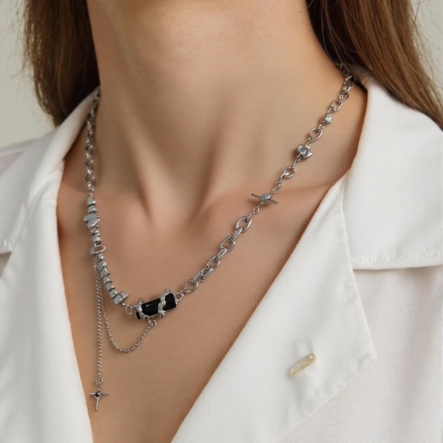 Buyongwant Irregular Necklace Y2k Collar Chain Black Pendant Star Splice Fashion Style Trend Retro