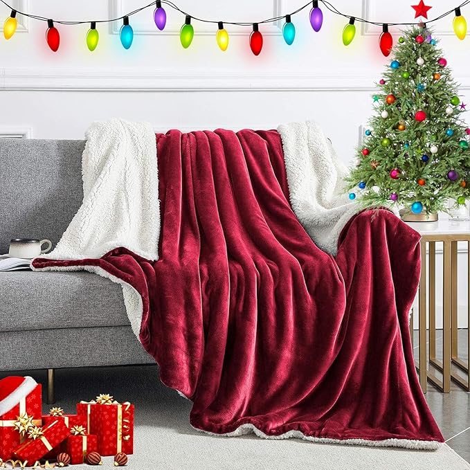 IR Imperial Rooms Burgundy Sherpa Blankets Queen Size for Bed - Wholesale Bulk Pack of 9 Sherpa Blankets - Soft Fluffy Throw Blanket for Hotels, Guest Bedroom, 90x90 Inches