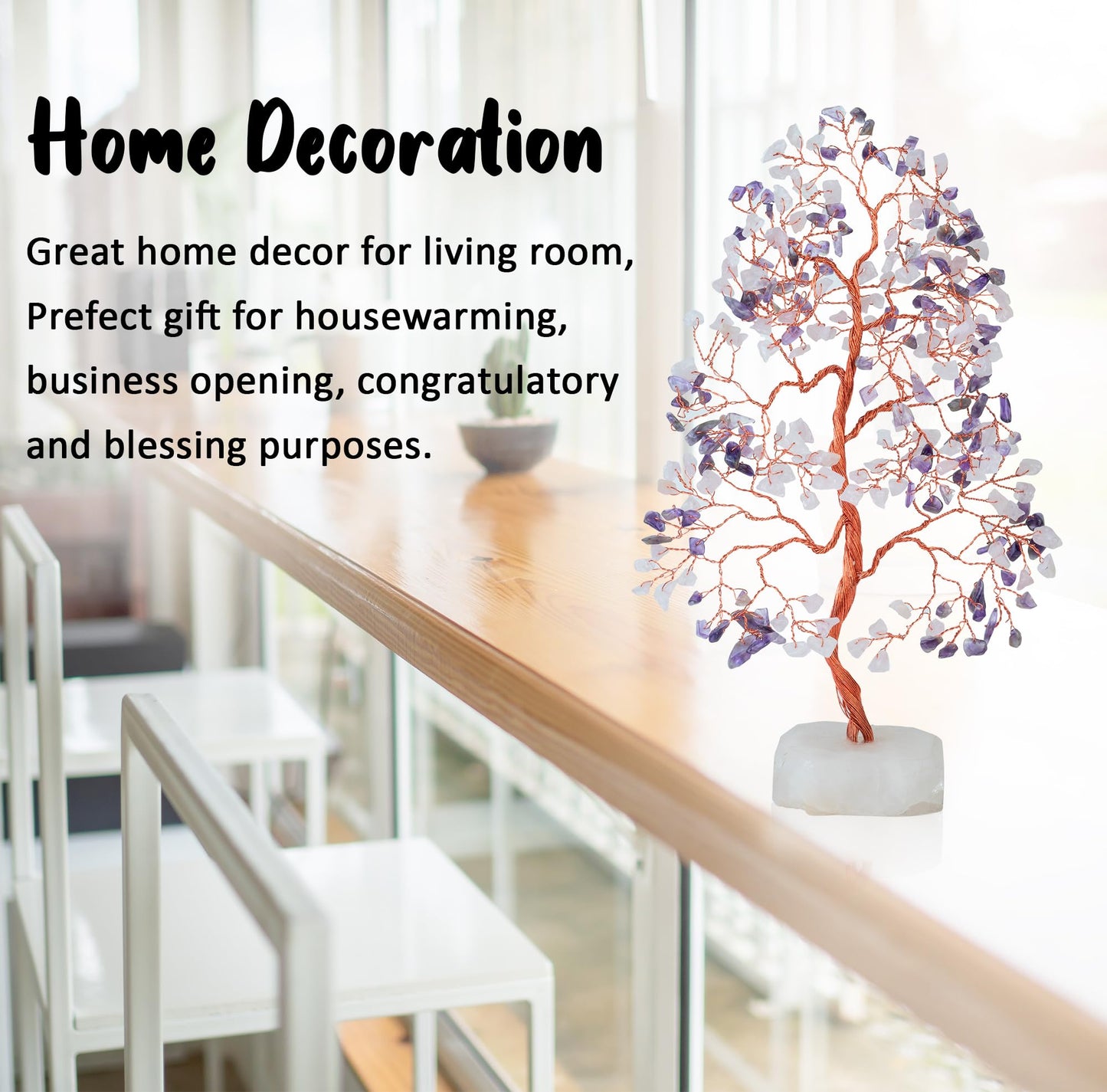 Crocon® Amethyst & Rose Quartz Crystals Tree Home Decor, Birthday Gifts for Women, Sister Gemstone Gift for Her Money Tree Crystals & Healing Stones House Warming Gift New Home, Purple Decor Present