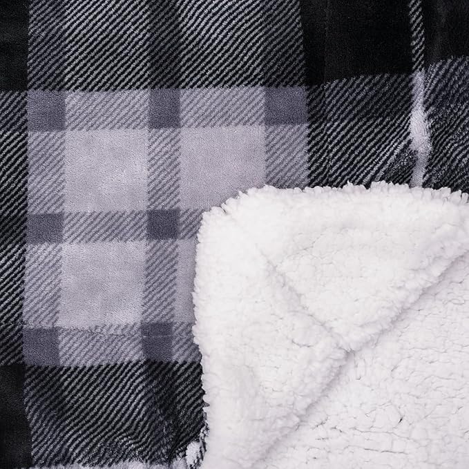 SOCHOW Sherpa Plaid Fleece Throw Blanket, Double-Sided Super Soft Luxurious Bedding Blanket 60 x 80 inches, Grey