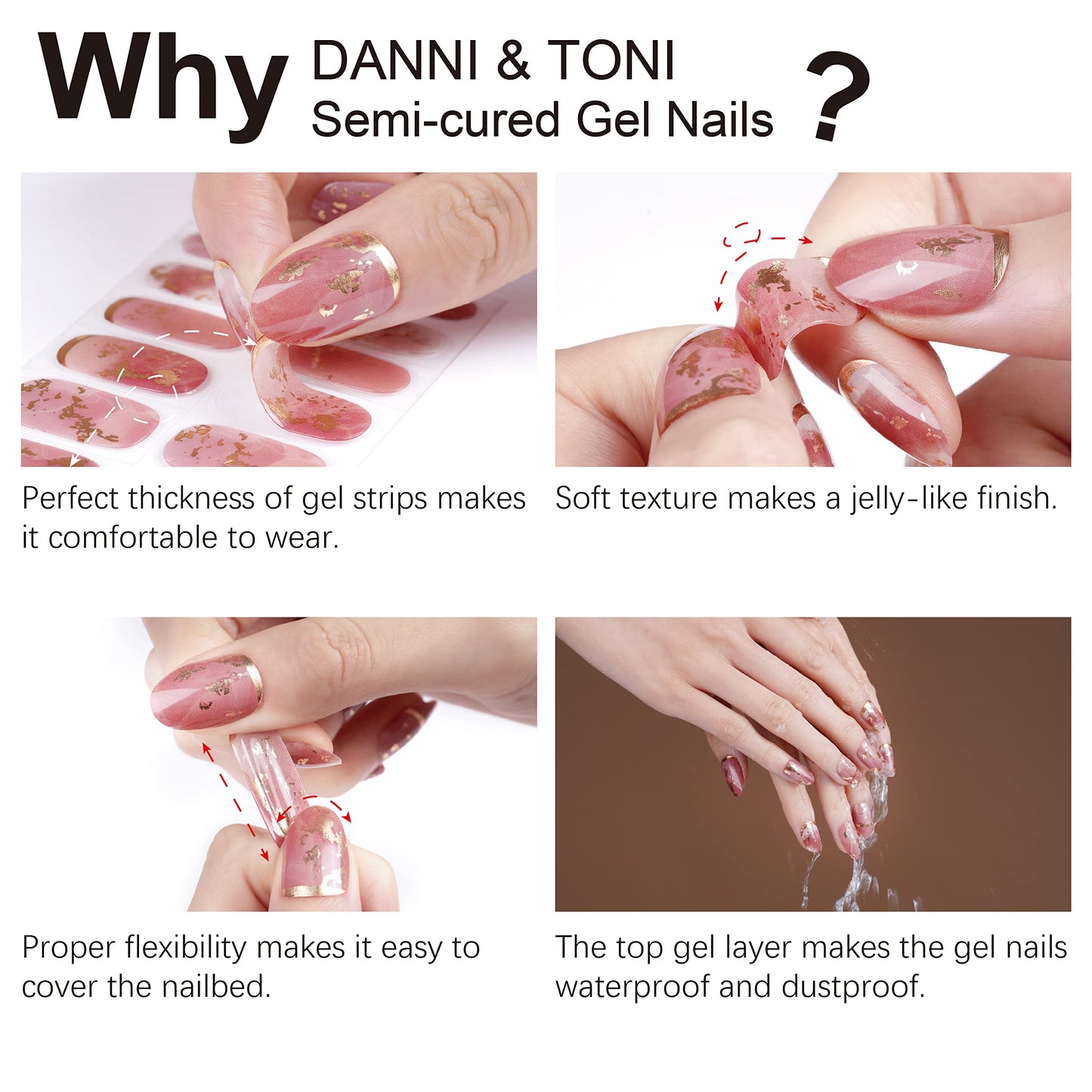 DANNI & TONI Semi Cured Gel Nail Strips French (Chic Line) Glitter French Line Gel Nail Wraps 28 Stickers