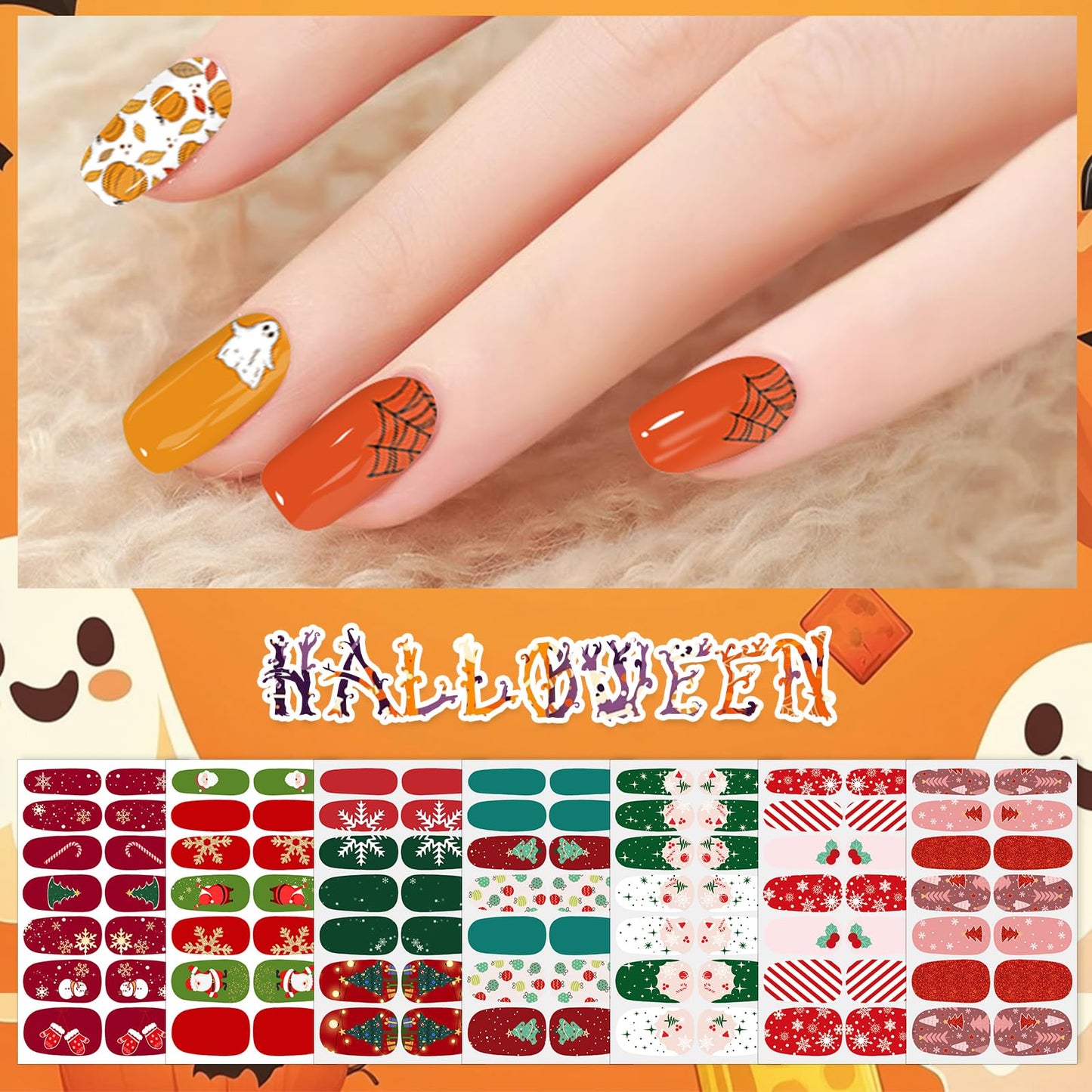 SILPECWEE 280 Pieces 20 Sheets Nail Stickers Full Nail Wraps (Halloween, Fall, Christmas) Nail Polish Strips Self Adhesive Gel Nails Strips Fingernail Manicure Sticker Decals for Women DIY Decoration