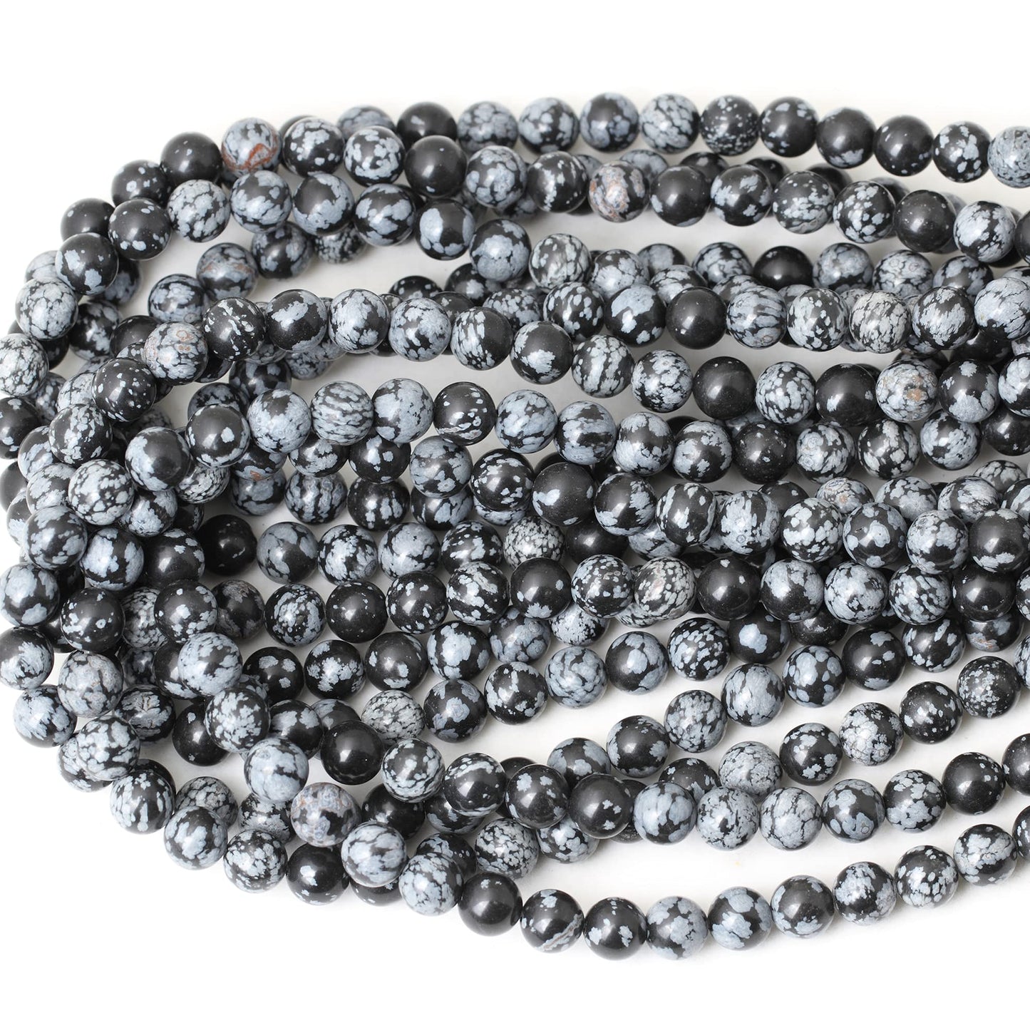 CHEAVIAN 45PCS 8mm Natural Black Snowflake Obsidian Gemstone Round Loose Beads Stone Beads for Jewelry Making DIY Findings 1 Strand 15"
