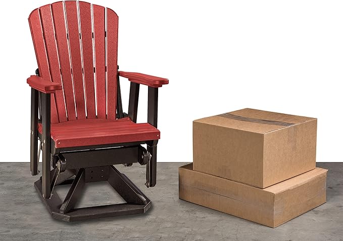 DutchCrafters Slat Fan Back Poly Adirondack Swivel Glider Outdoor Patio Chair (Black & Cedar)