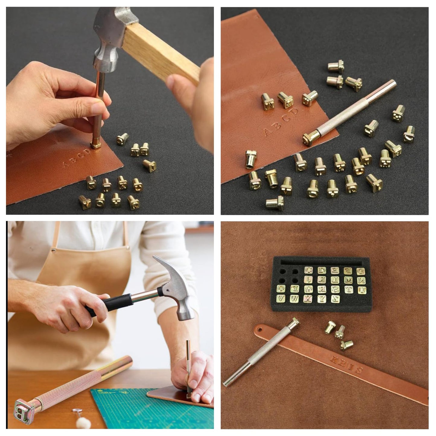 OwnMy 27PCS Leather Stamping Tools Kit Includes 26PCS 8mm Capital Letters Alphabet Stamps and 1 Steel Punch Handle, Metal Leathercarft Embossing Stamp Tools for Leather Art Crafts Marking/Working