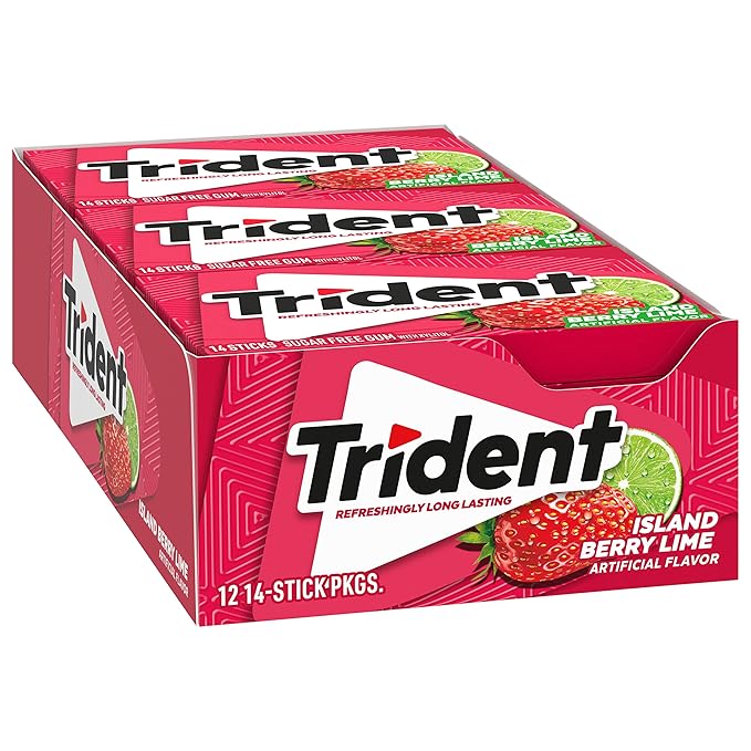Trident Island Berry Lime Sugar-Free Chewing Gum, 12 Packs of 14 Pieces (168 Total Pieces)