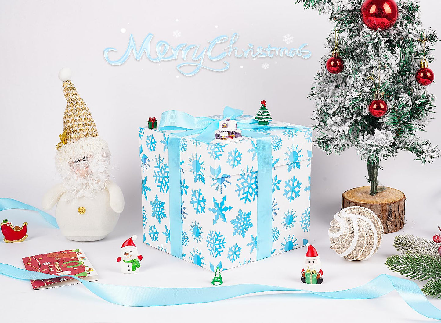 Jaywayang 5 Pack White Christmas Gift Boxes with Lids, Ribbons and Tissue Papers Square Gift Boxes - 7.1 Inch - Presents Wrapping Christmas Gift Holiday New Year Party Favor Boxes.