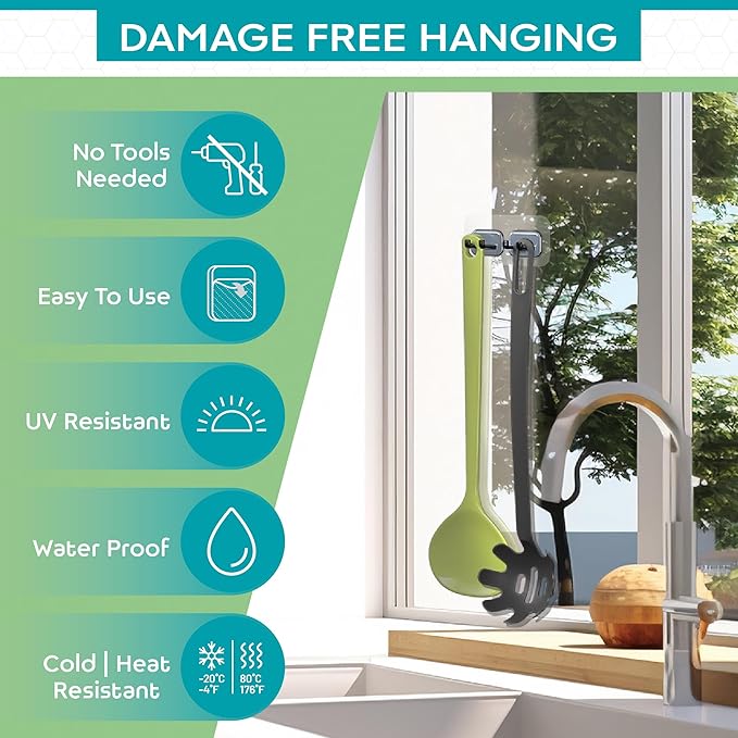 Hook LAB Self-Adhesive Double Toothbrush Holder, 2-Pack, Removable & Reusable Wall-Mounted Storage Organizer, for Bathroom & Kitchen Accessories - Black