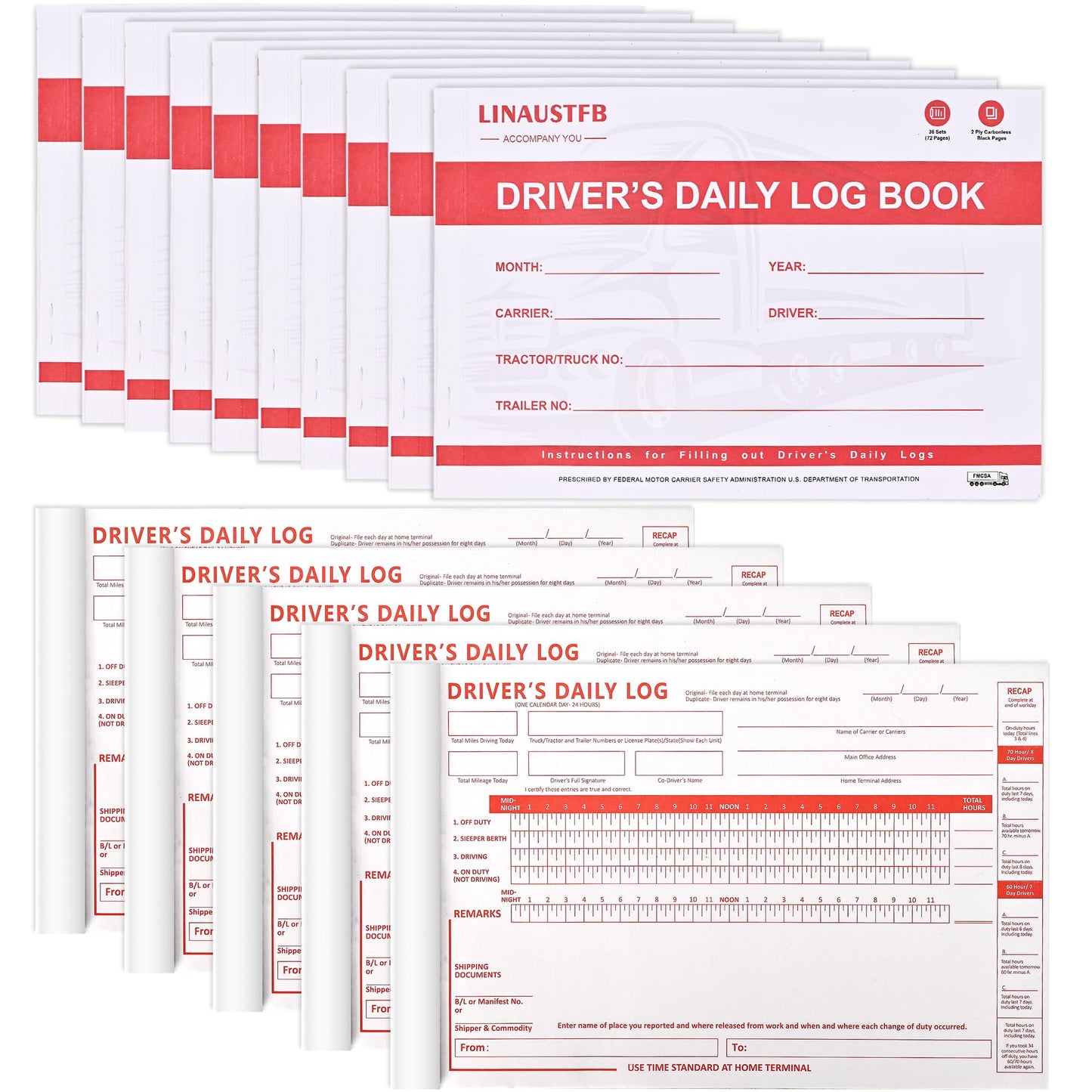 15 Pack Daily Log Books for Truck Drivers with 7 & 8 Day Recap, Driver Log Books with Grid Sample, 2-Ply Carbonless, 36 Sets of Forms per log book, 8.5" x 5.5" , Meet Requirements