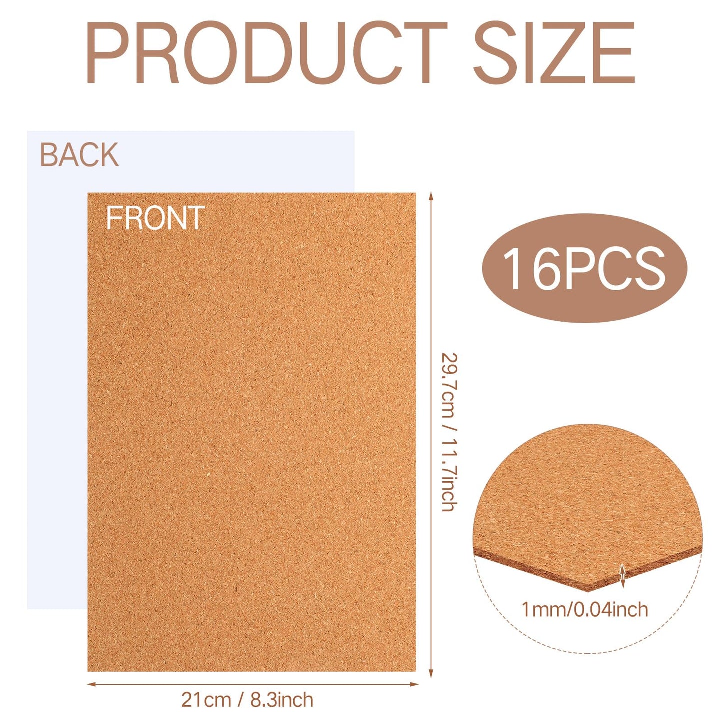 RattanView 16 Pcs Self Adhesive A4 Cork Sheets 8.3" x 11.8" Thick Rectangle Insulation Cork Backing Sheets for DIY Crafts Supplies, Wall Decoration (1 mm)