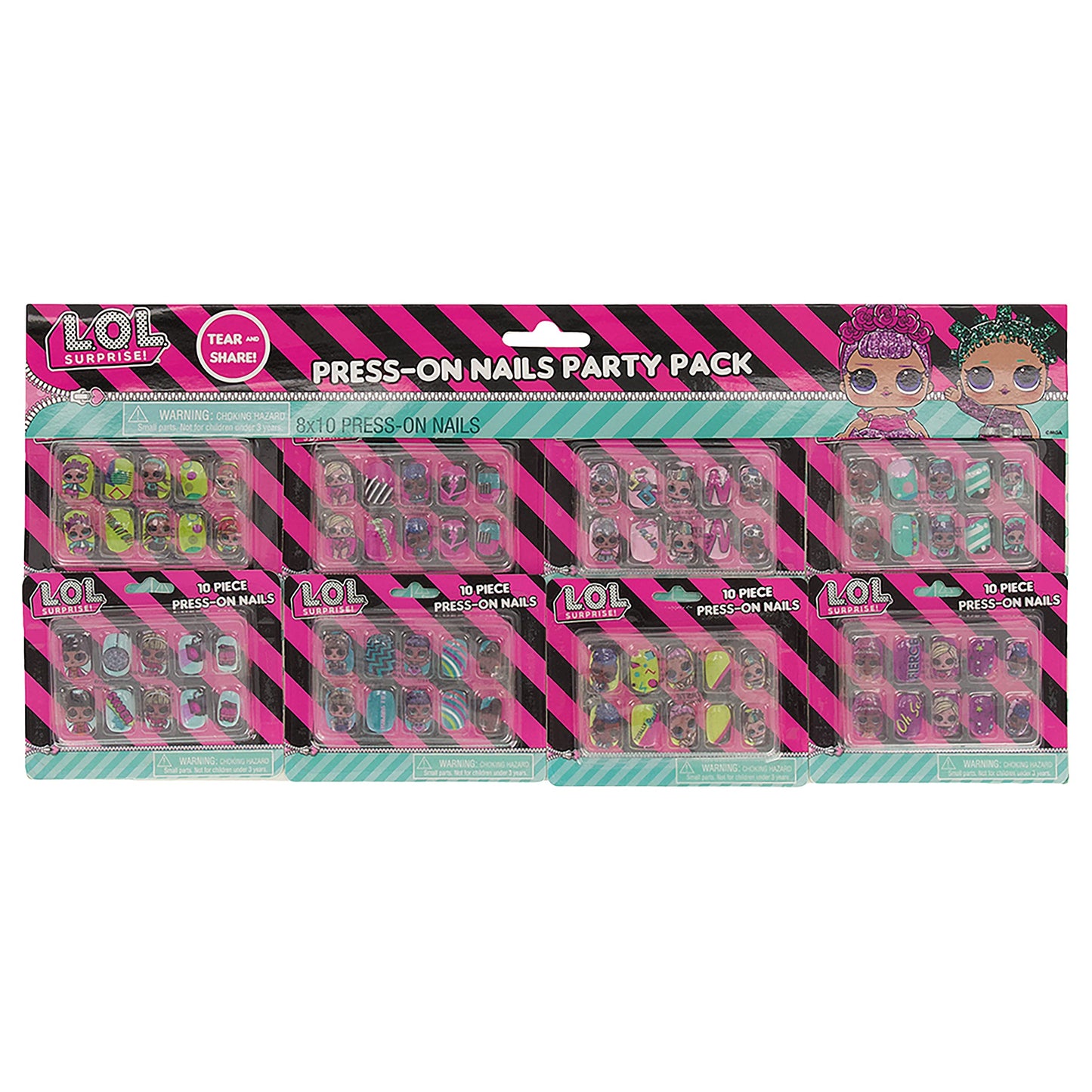 Taste Beauty LOL Surprise Faux-Nail Party Set for Kids, Tear-and-Share Set, 80 Faux Nails