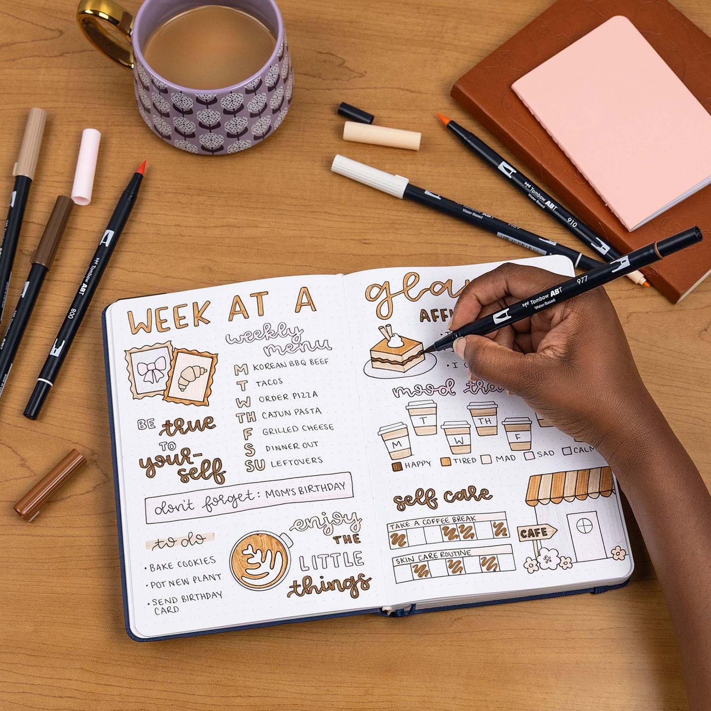 Tombow 56241 Dual Brush Pen Art Markers, Coffee Break, 6-Pack, Water-Based Ink, for Hand Lettering, Watercolor, Fine Art