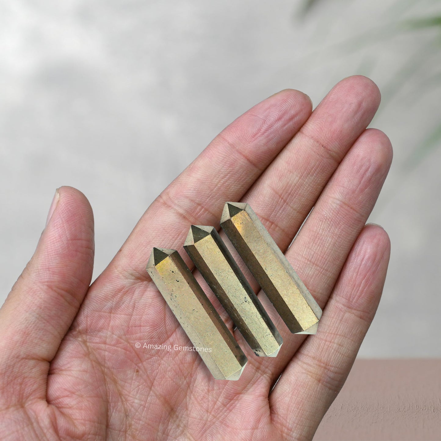 Amazing Gemstone Pyrite Crystal Points Bulk Healing Crystals - Pack of 3 Double Terminated Healing Wand Point Bulk Crystals for Crafts, Crystal Grid - Premium Crystals for Beginners Gifts