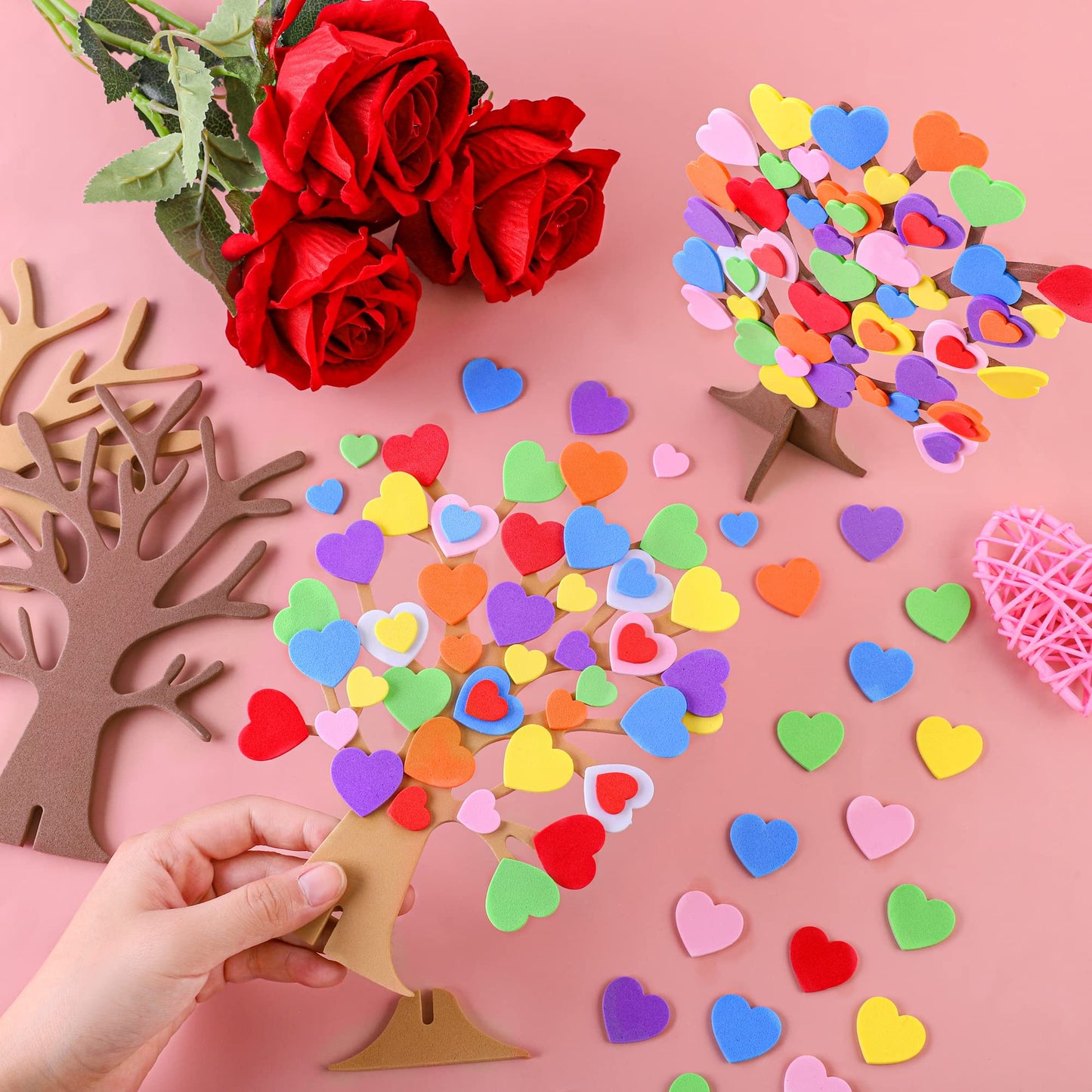 Fovths 332 Pieces DIY Love Heart Tree Foam Stickers Craft Set 12 Pieces Tree and 320 Pieces Valentine's Day Self-Adhesive Foam Heart for Valentine's Day Wedding Mother's Day Home Decor School DIY