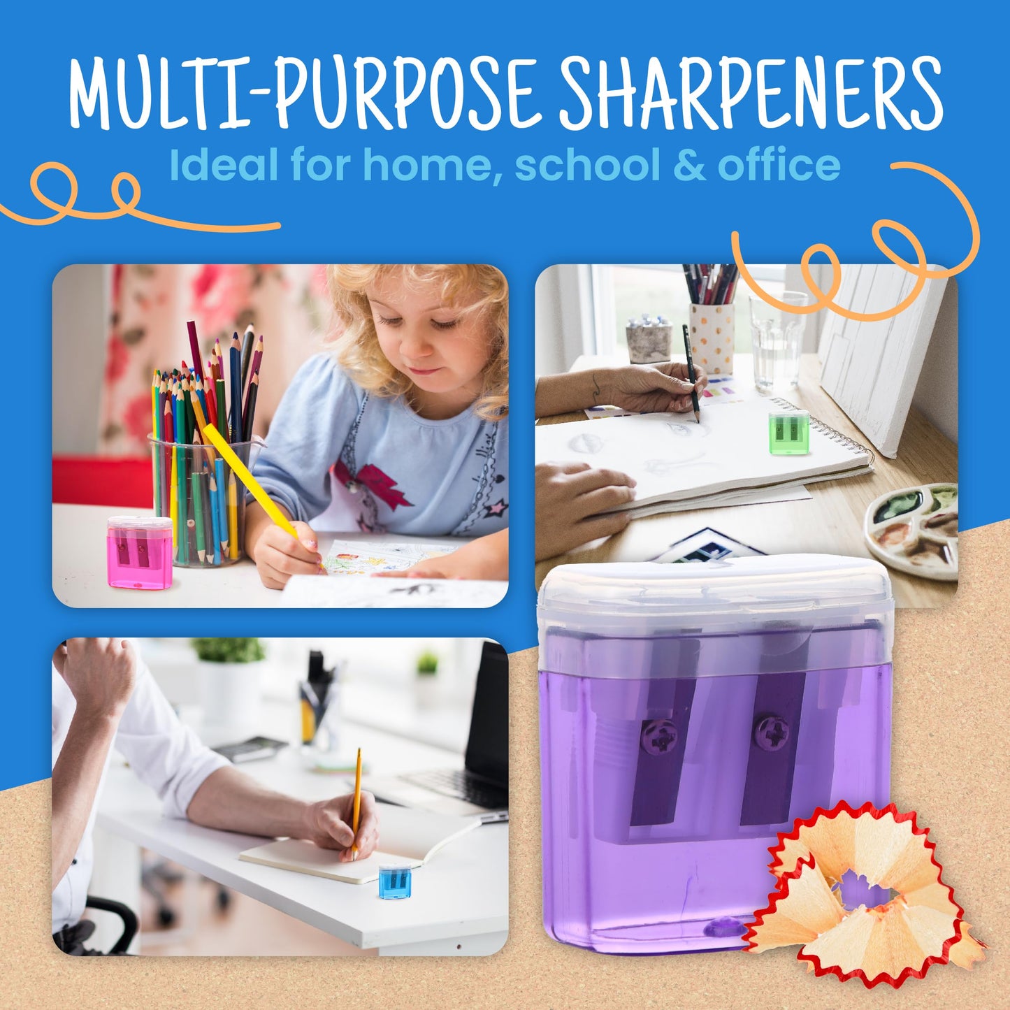 Craftzilla Pencil Sharpener 100 Pack, Manual Pencil Sharpeners Bulk for Kids with Lid, Perfect for School, Office, and Home