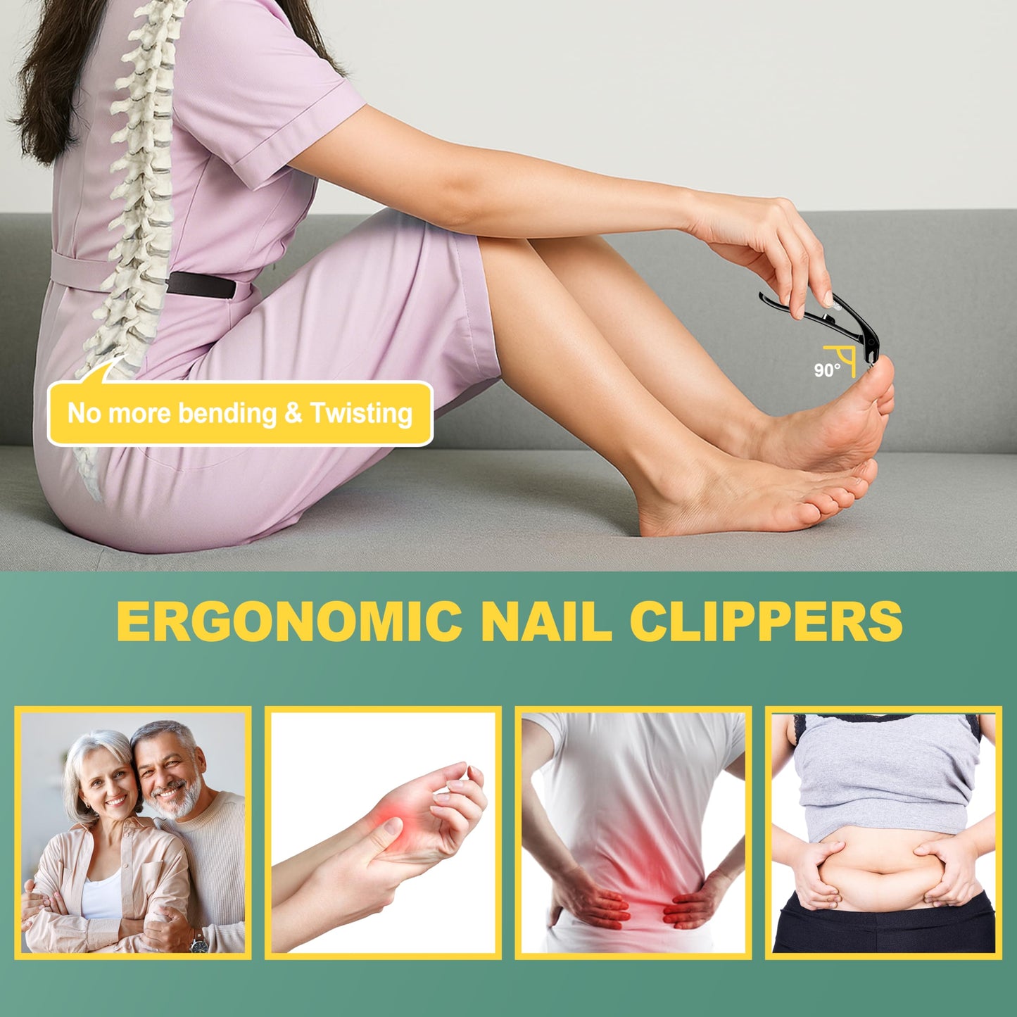 Toenail Clippers for Thick Toenails for Seniors, Angled Head Large Toe Nail Clippers Set, Heavy Duty Ingrown Toenail Clippers with Long Handle, Wide Jaw Fingernail Clippers
