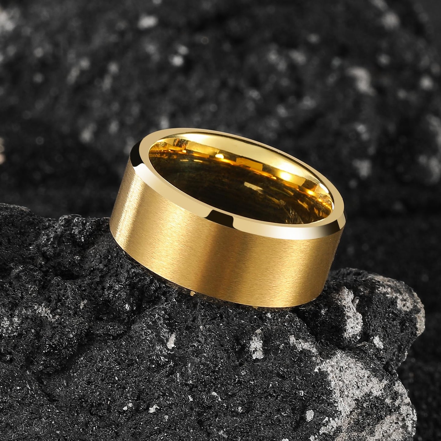 King Will Men's 8mm Gold Wedding Band – Matte Brushed Finish, Polished Beveled Edge, Comfort Fit Engagement Ring