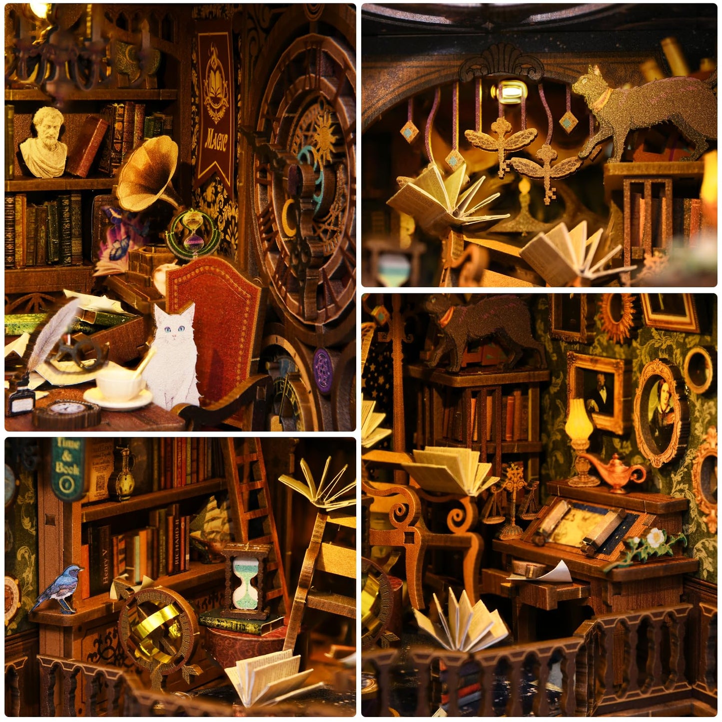 ETKVR Book Nook Kit, Book Nook Kits for Adults DIY Booknook Model Build, DIY 3D Wooden Puzzle Bookend Booknook Bookshelf Insert Miniature Dollhouse Kit for Home Decoration