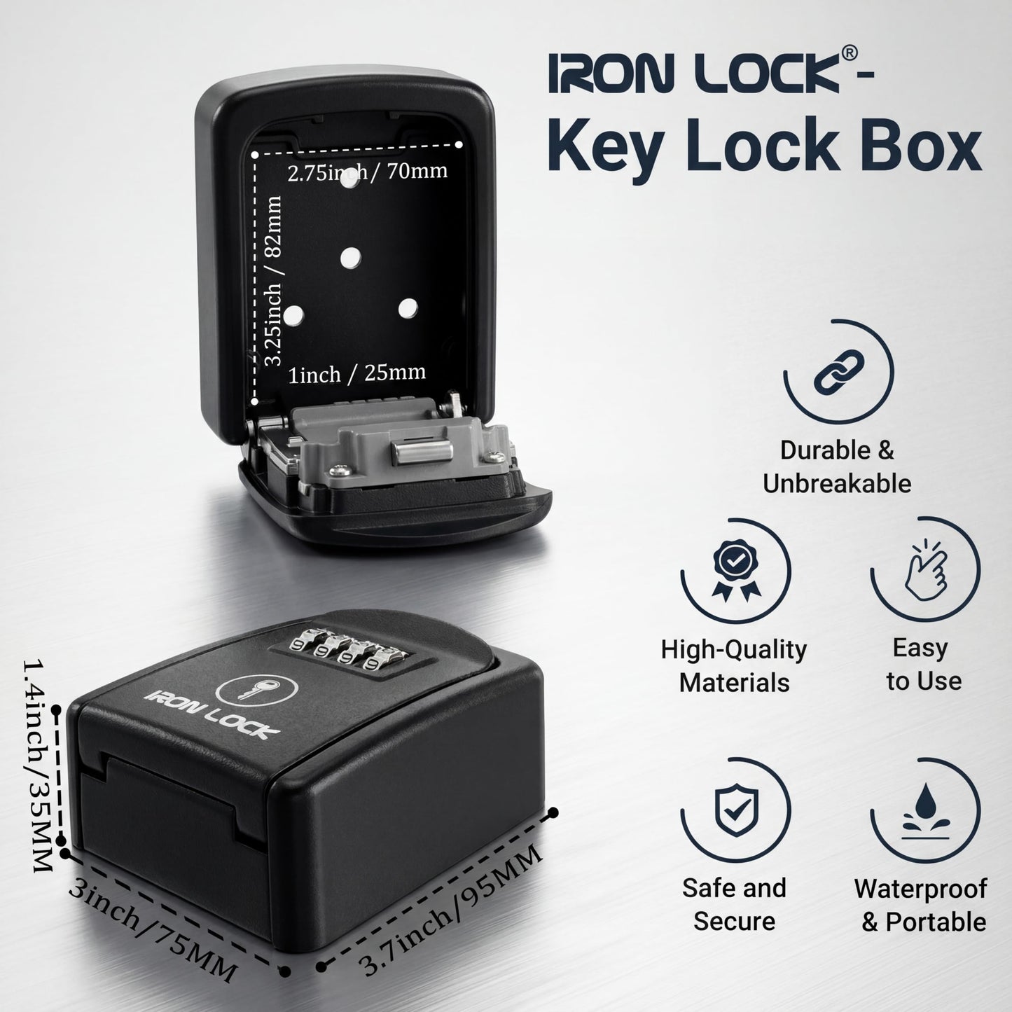 Iron Lock® Key Lock Box Wall Mount – Waterproof Heavy Duty Metal Lock Box for Keys with 4-Digit Combination & Resettable Code – Outdoor/Indoor Key Safe for Home, Office & Airbnb (Black, Small)