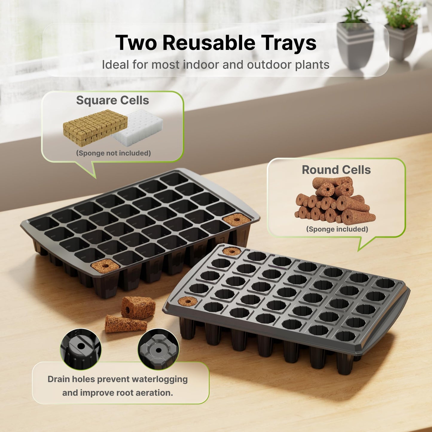 SUNCOZE Seed Starter Tray, 70 Cell Seed Starting Kit with Humidity Dome, Seedling Starter Tray with Adjustable Vent, Hydroponic Seed Germination Tray with 12W Full Spectrum LED Grow Light