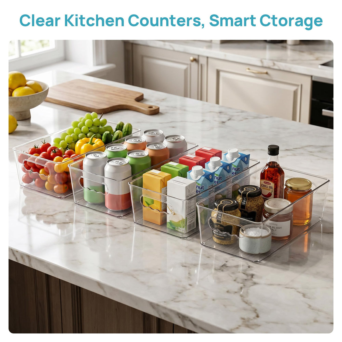 8pcs Clear Storage Bins with Handles (8 Count)