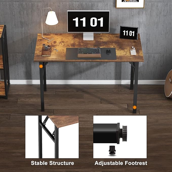 Need 39.4 inches Computer Desk for Small Space Small Folding Table Small Writing Desk Compact Desk Foldable Desk with BIFMA Certification, No Install Needed, Rustic Brown AC5-10060-FB