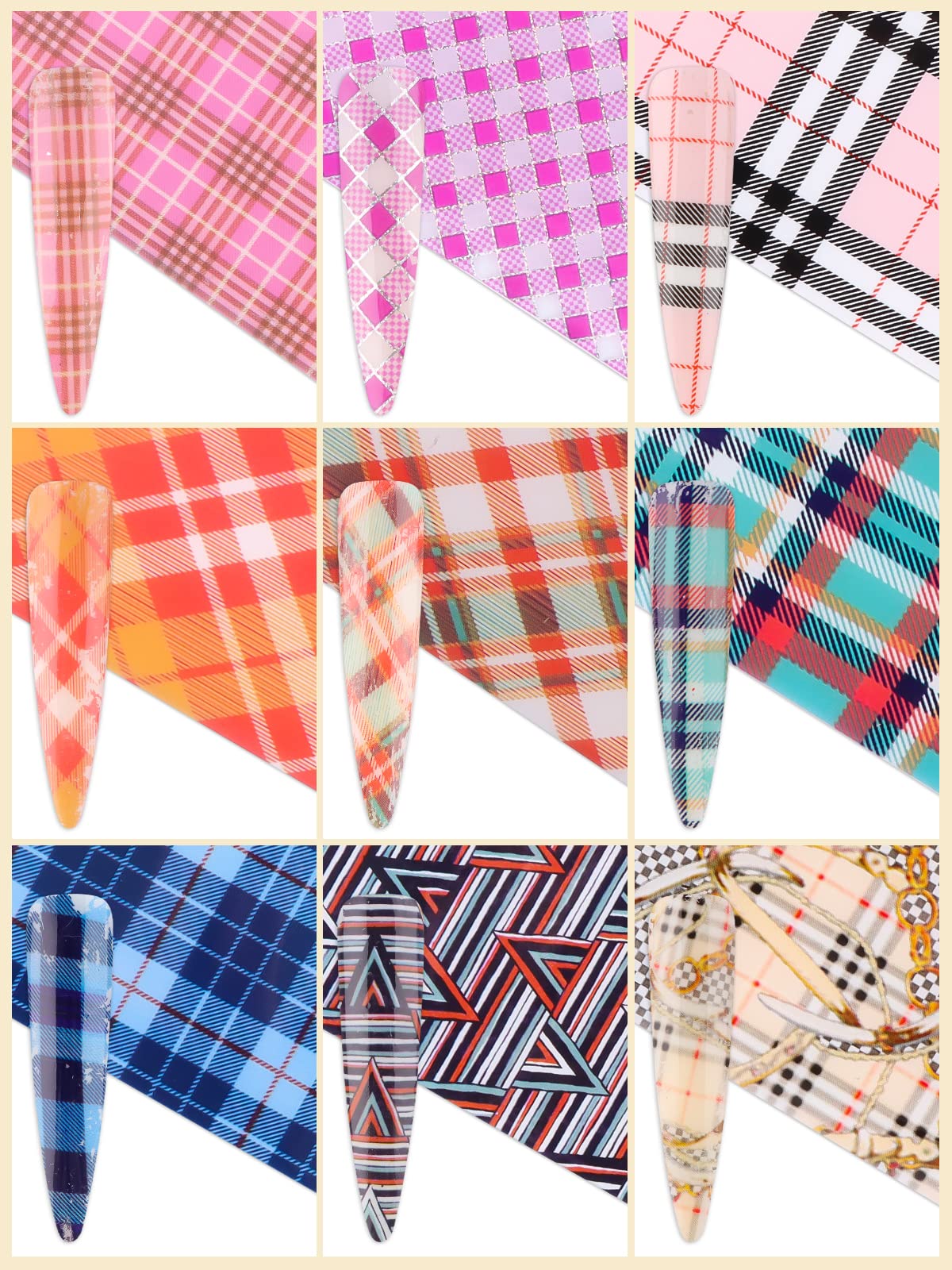 20 Sheets Buffalo Plaid Nail Foil Transfer Sticker, Kalolary Christmas Holographic Lines Foil Full Nail Wraps Decals for Winter DIY Nail Art
