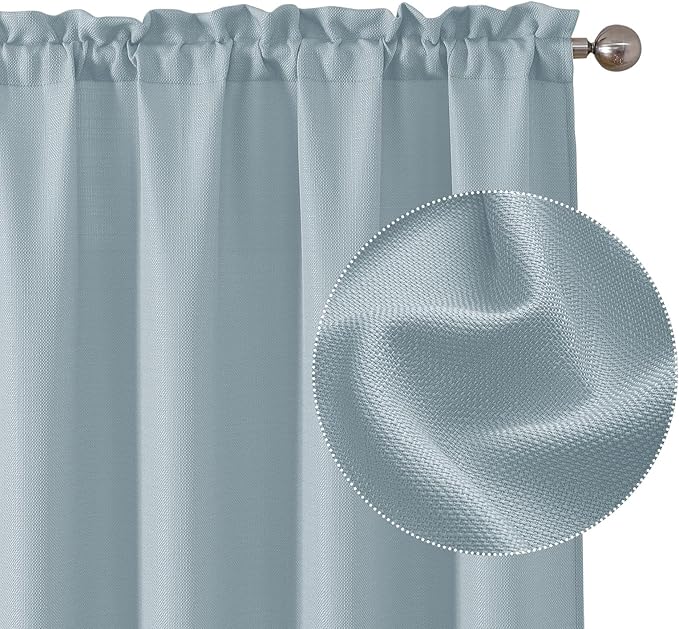 Chyhomenyc Curtains 30 Inch Length, Faux Linen Textured Small Cafe Curtains, Light Filtering Short Curtain for Bathroom Window, 30x30 Inch, 2PCS, Aqua with Greenish Tone