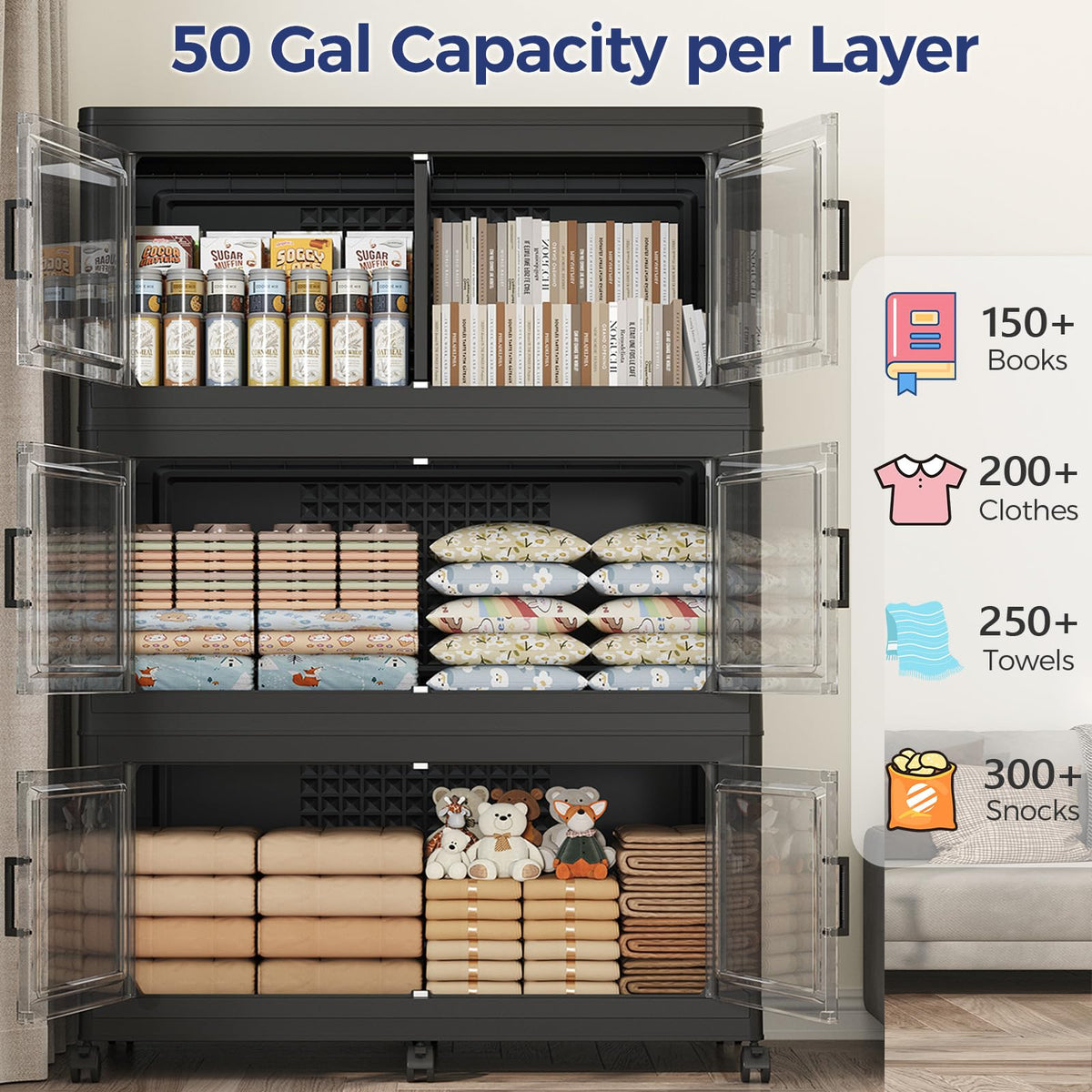 200GAL Storage Bins with Lid and Wheels (4 Count)