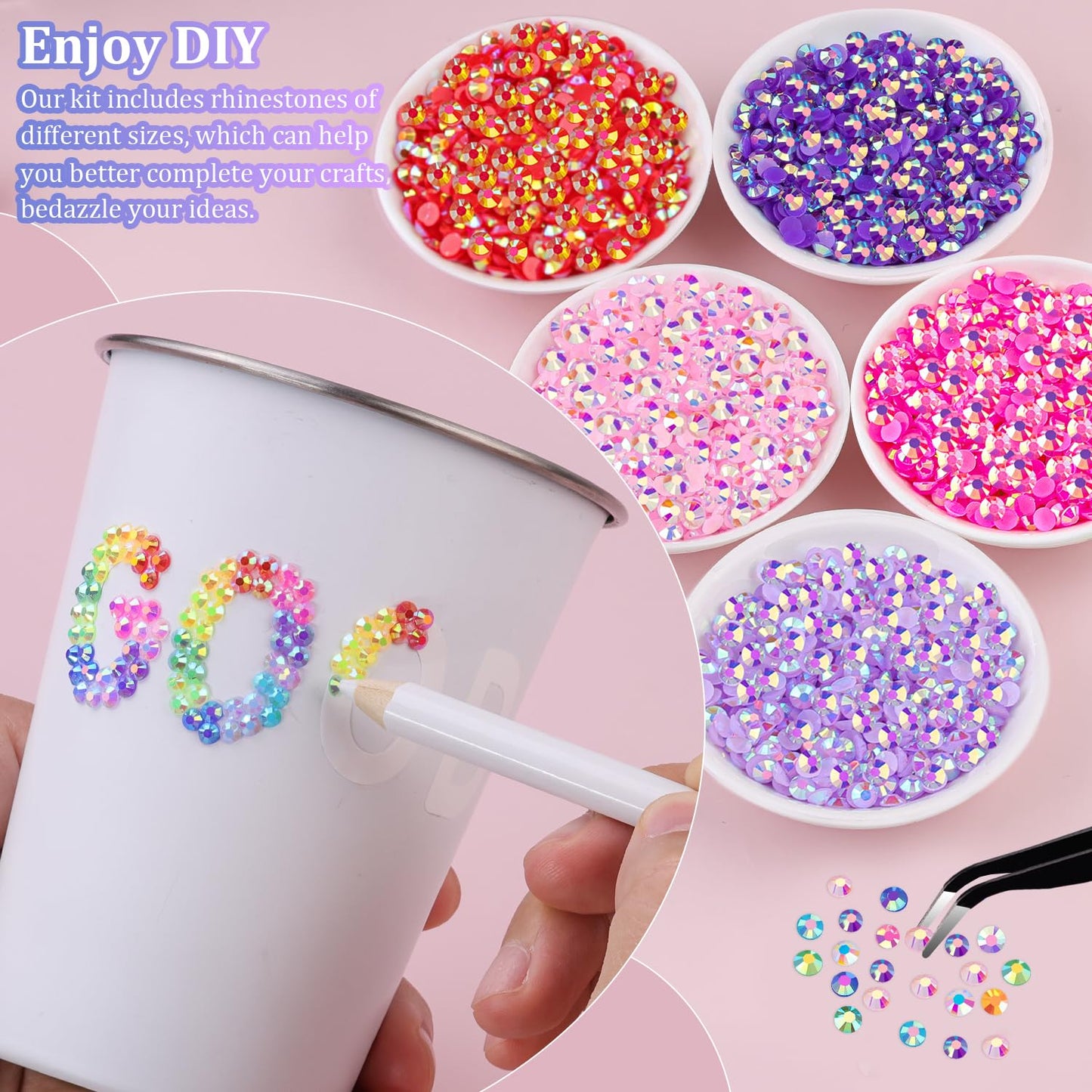 30000Pcs Resin Rhinestones with Tweezers for Crafting, Mixed-Color 3mm Bedazzling Crystal with 1Pcs 10ml B7000 Jewelry Glue for DIY Crafts Clothing Tumblers Shoes Fabric Nail Art