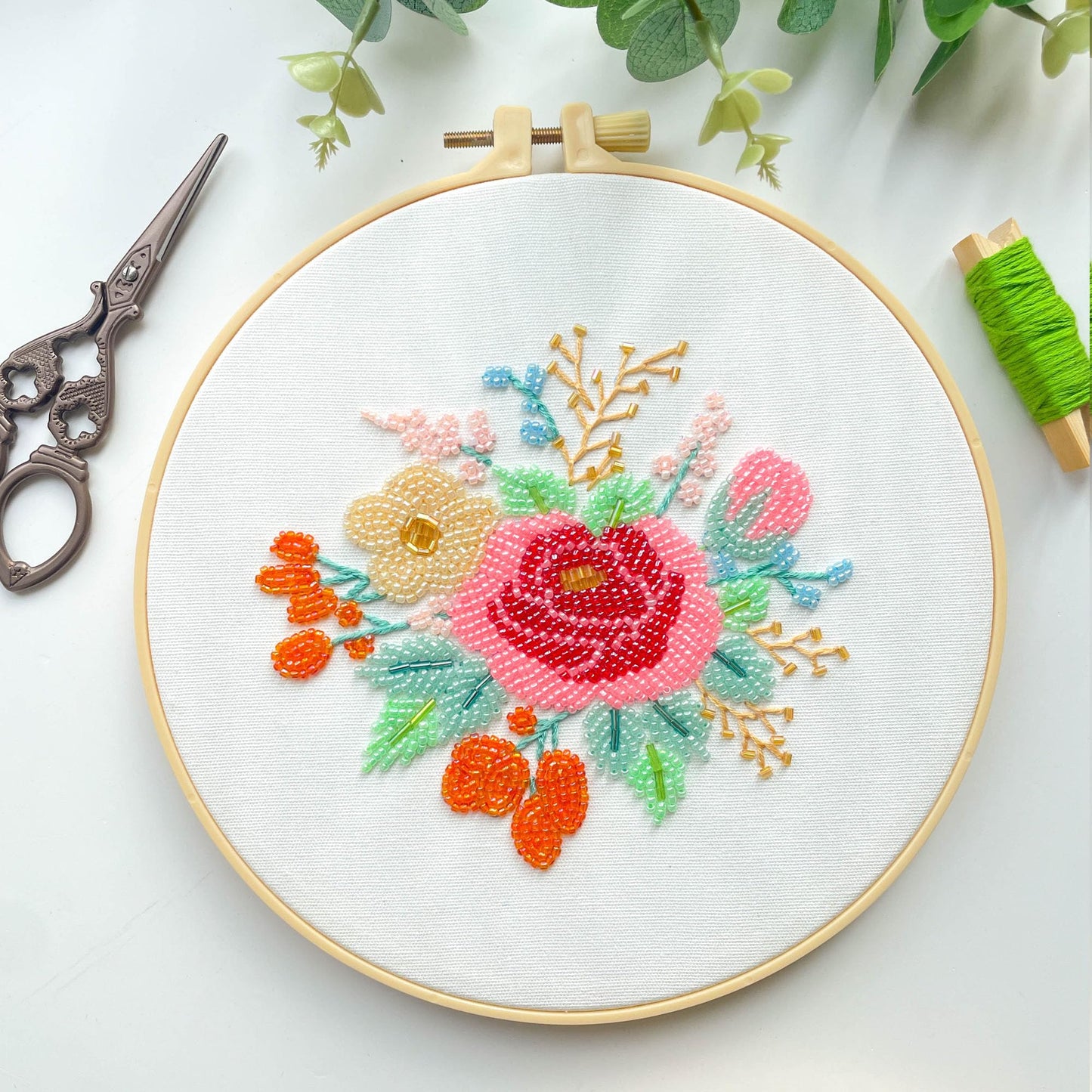 Myfelicity Bead Embroidery kit with Floral Patterns, Colorful Thread Sets, and Instructions, Suitable for Beginners and Adults, Box Packaging