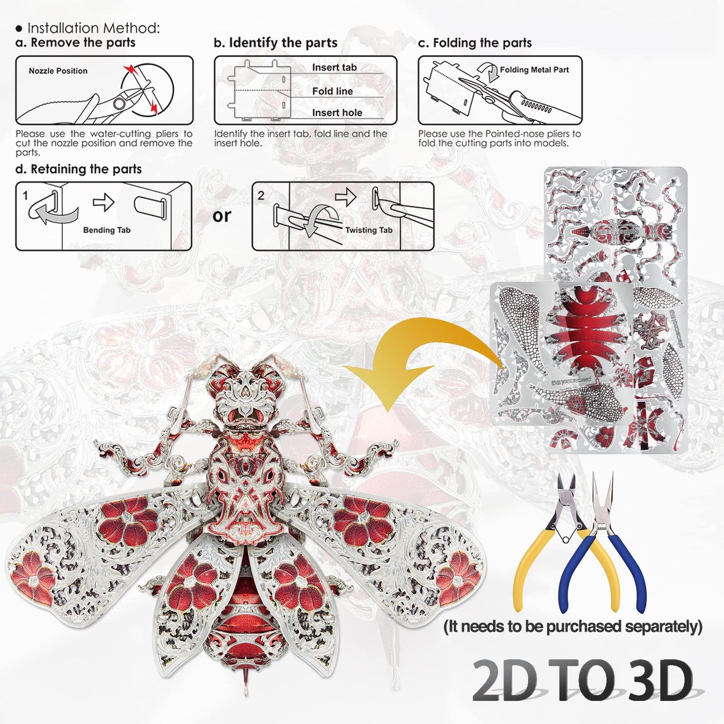 Piececool 3D Puzzles for Adults, Honey Bee 3D Metal Model Kits, Animal Model Building Kit for Stress Relief Insect Themed Fashion Brooch Assembling DIY Crafts