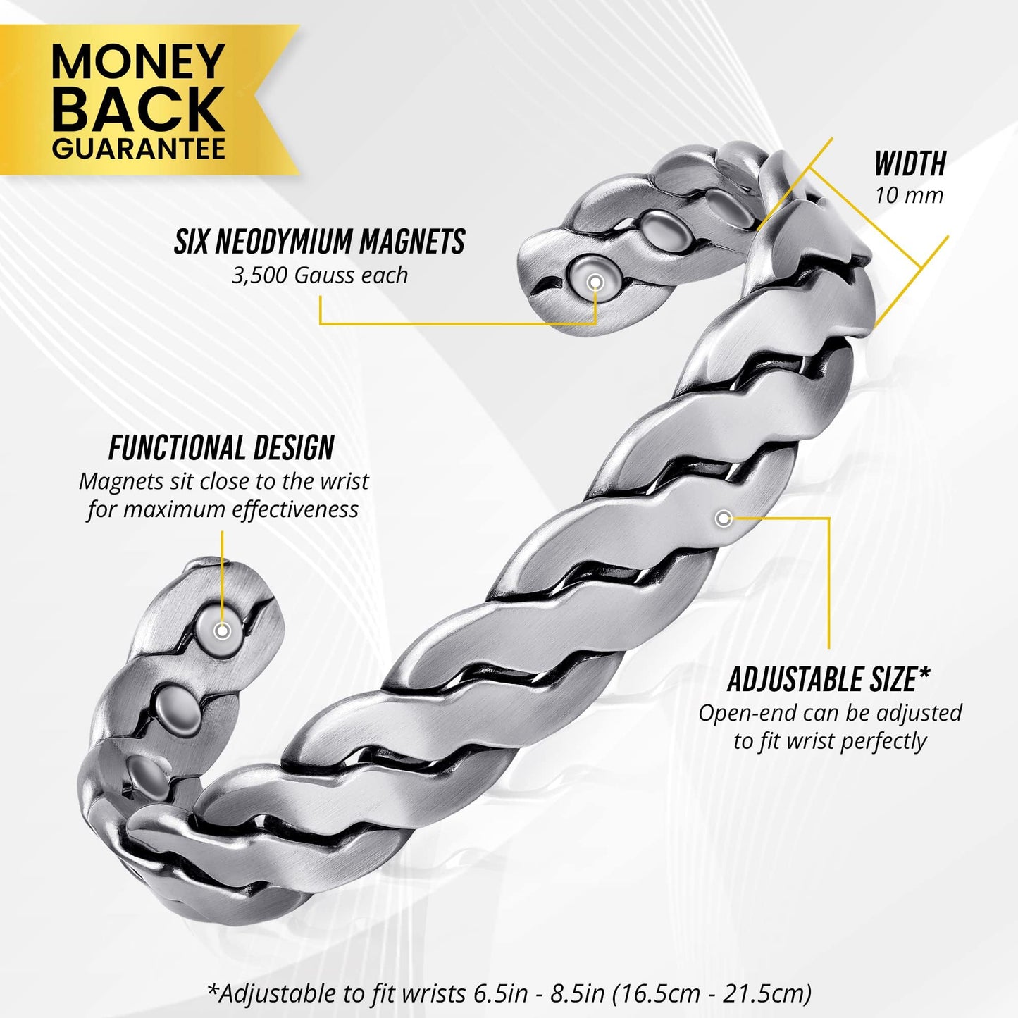 MagnetRX® Copper Magnetic Bracelets – Effective Pure Copper Bracelet for Men and Women – Copper Cuff Adjustable Bracelet Bangles (Twisted Brushed Silver)