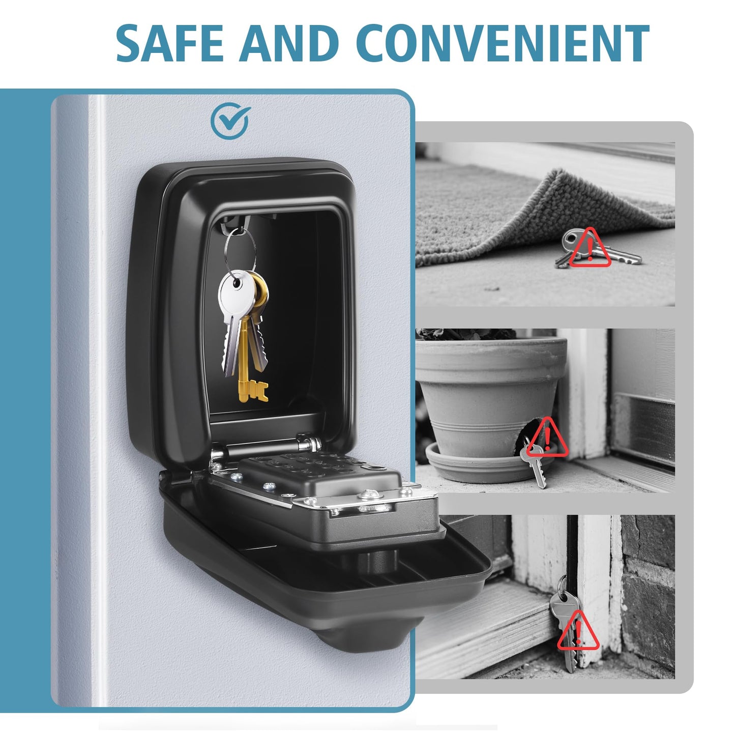 WJYMRO Key Lock Box With Code, Large Capacity 9 Digit Combination Lock Box Wall Mount, Outdoor Weatherproof Security Safe for Homes, Garages, Offices, Realtors