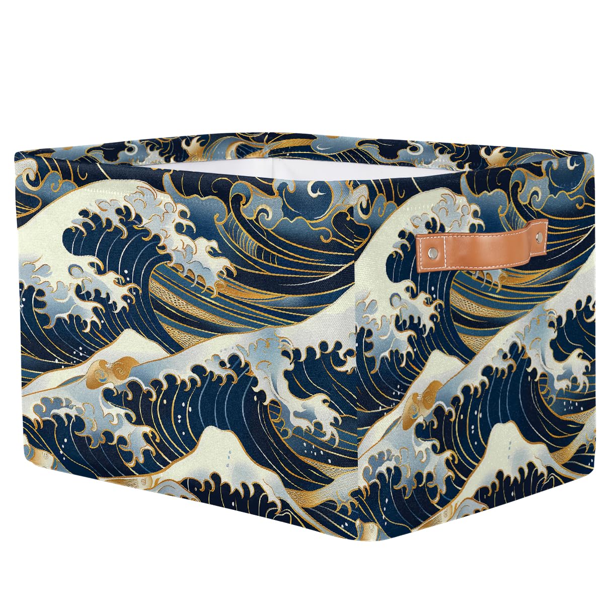 HSYOYO Ocean Waves Japanese Storage Basket with Handles Collapsible Storage Bins Rectangular Toy Storage Organizer Box Fabric Shelf Baskets for Nursery Bedroom Bathroom 1PC