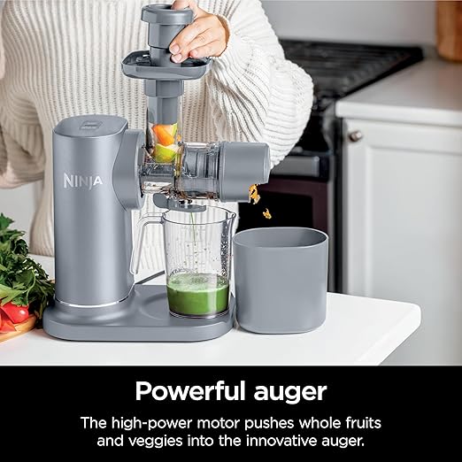 Ninja NeverClog Cold Press Juicer, Powerful Slow Juicer with Total Pulp Control, Countertop, Electric, 2 Pulp Functions, Dishwasher Safe, 2nd Generation, Steam Gray, JC151SL