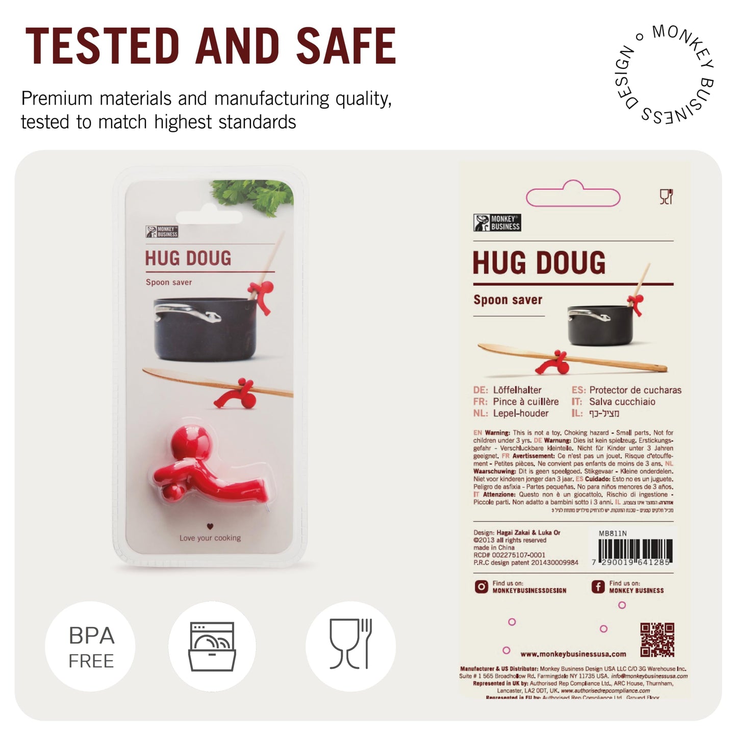 Hug Doug Spoon Saver | Spoon Holder and Lid Lifter Stopping The Spoon from Falling in | Silicone Spoon Rest | Stove Spoon Holder | Cool Kitchen Gadgets & Cute Kitchen Accessories | by Monkey Business