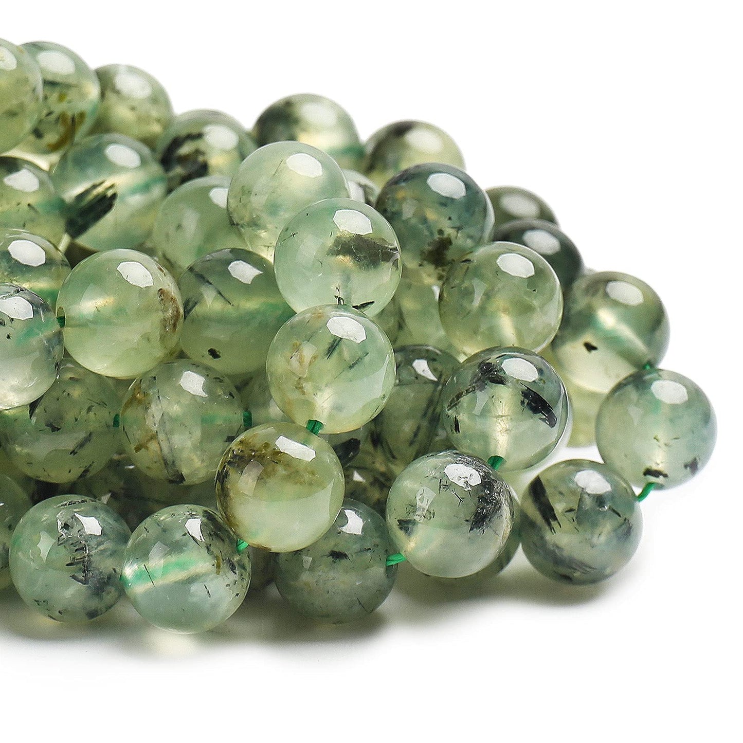 70PCS Natural 8MM Healing Gemstone, Prehnite Energy Stone Round Loose Beads, Semi-Precious Crystal Beads with Free Elastic String for Jewelry Making DIY