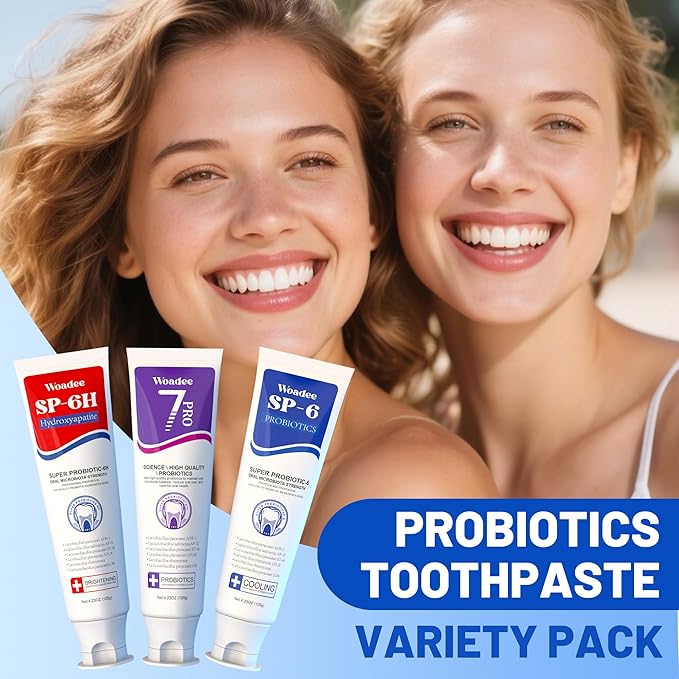 SP-6 Toothpaste Set, 6 Probiotics for Whitening & Cooling Fresh Breath, 7- Pro Intense Whitening, Fluoride-Free, Deep Brigthtening & Freshness (2 Tubes, Red +Purple)