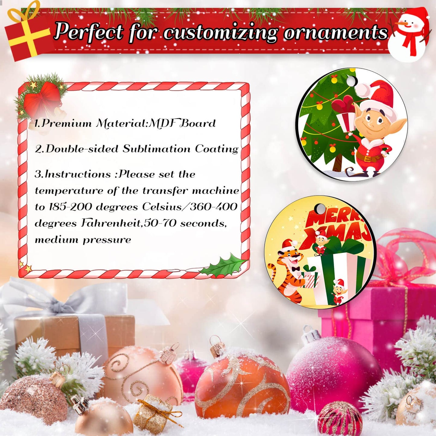 Billbotk 25 Pieces Sublimation Ornament Blanks, 3.15" Round Blank Sublimation Ornaments Sublimation Christmas Ornament Blanks for Christmas Tree Décor, DIY Handmade Crafts(3.15 inches)