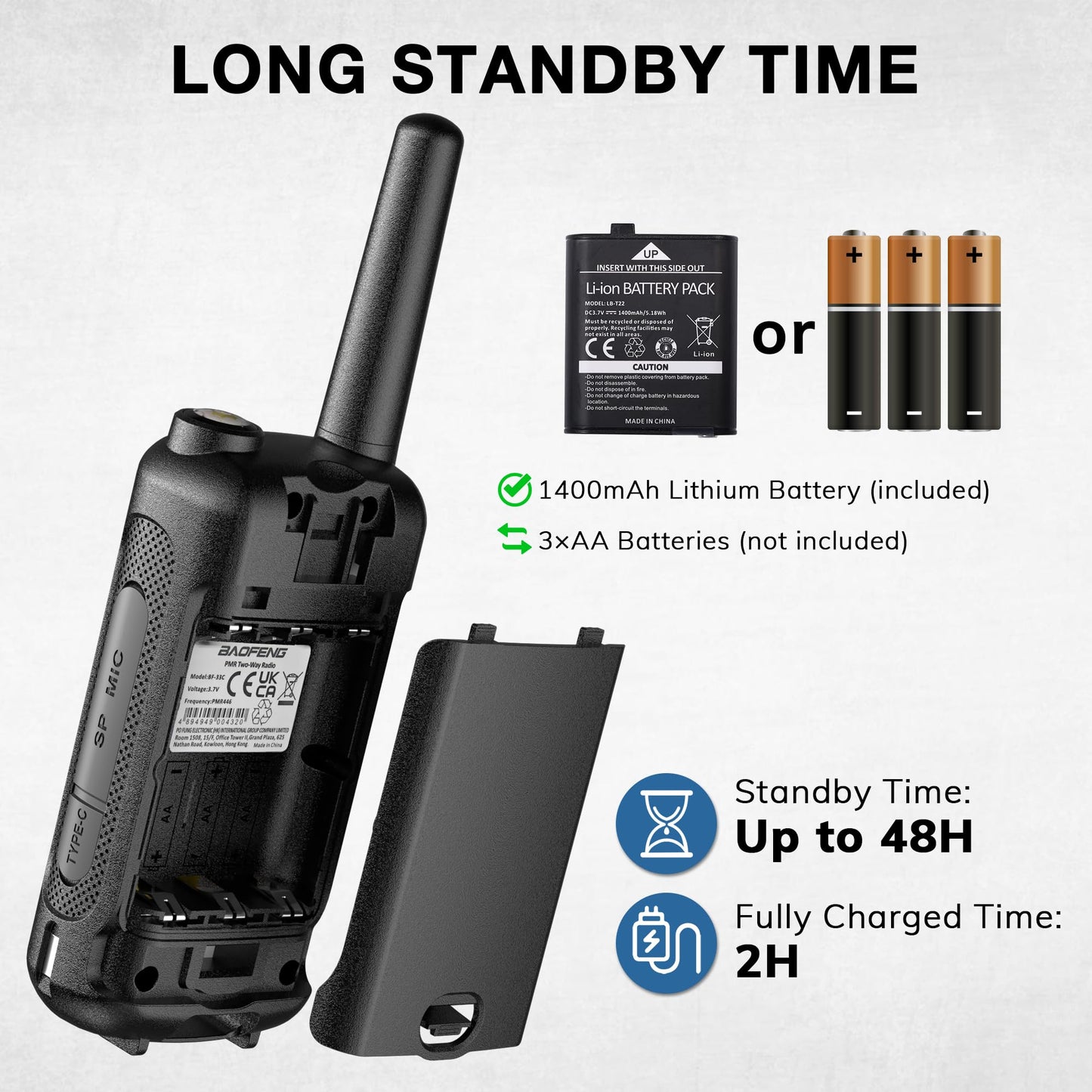 Baofeng BF-33C Walkie Talkies for Kids Rechargeable Battery, Long Range FRS Two-Way Radios, VOX, Dual Watch, USB-C Charging, NOAA, Call Tone, Flashlight, for Outdoor Play & Family Adventures, 3 Pack