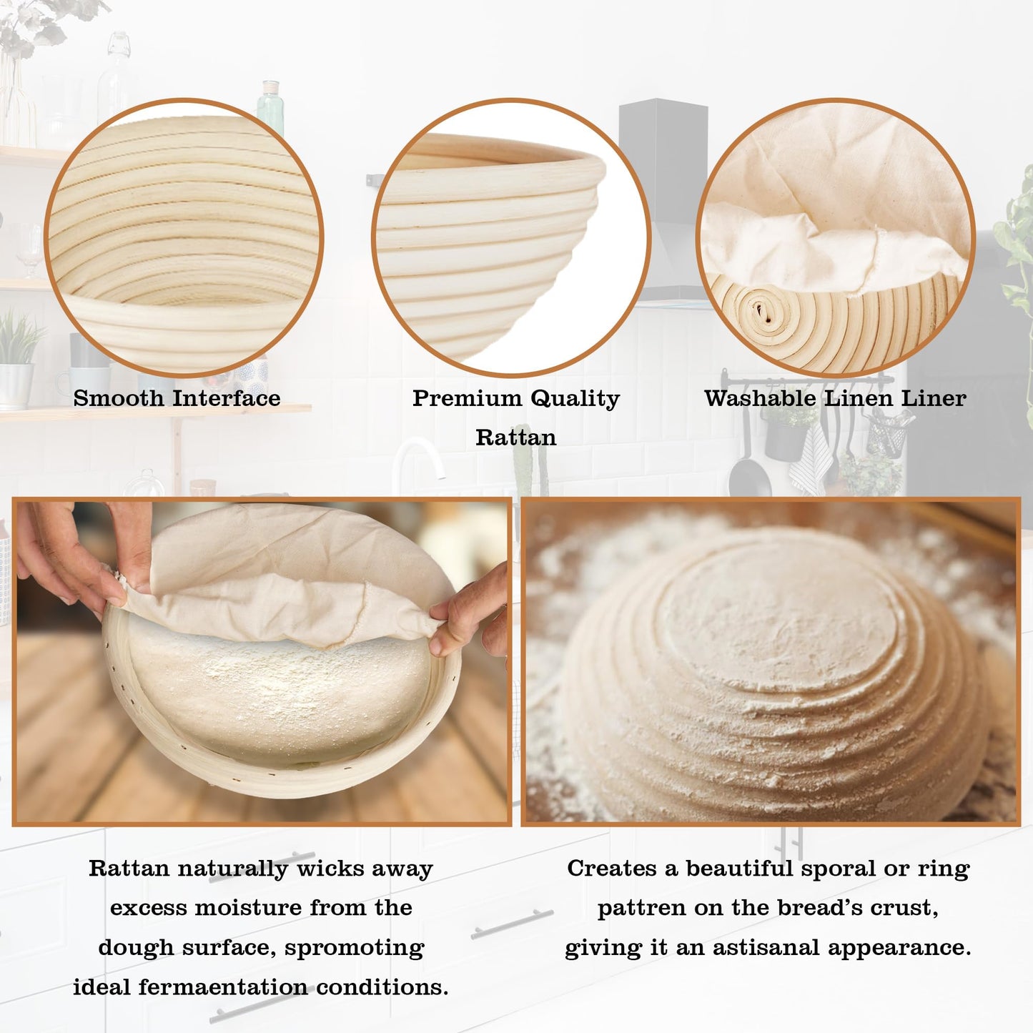 Banneton Bread Proofing Basket Set Of 2-9 Inch Sourdough Basket for Home Bakers, Bread Basket, Banneton basket For Artisan Bread making, Handmade Rattan Banneton Basket With Liners