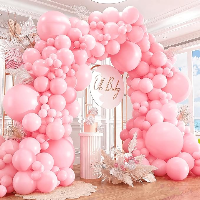 412pcs Pastel Pink Balloon Garland Arch Kit 18 12 10 5 Inch Different Sizes Light Pink Latex Balloons for Baby Shower Birthday Happy Gender Reveal Party Decoration