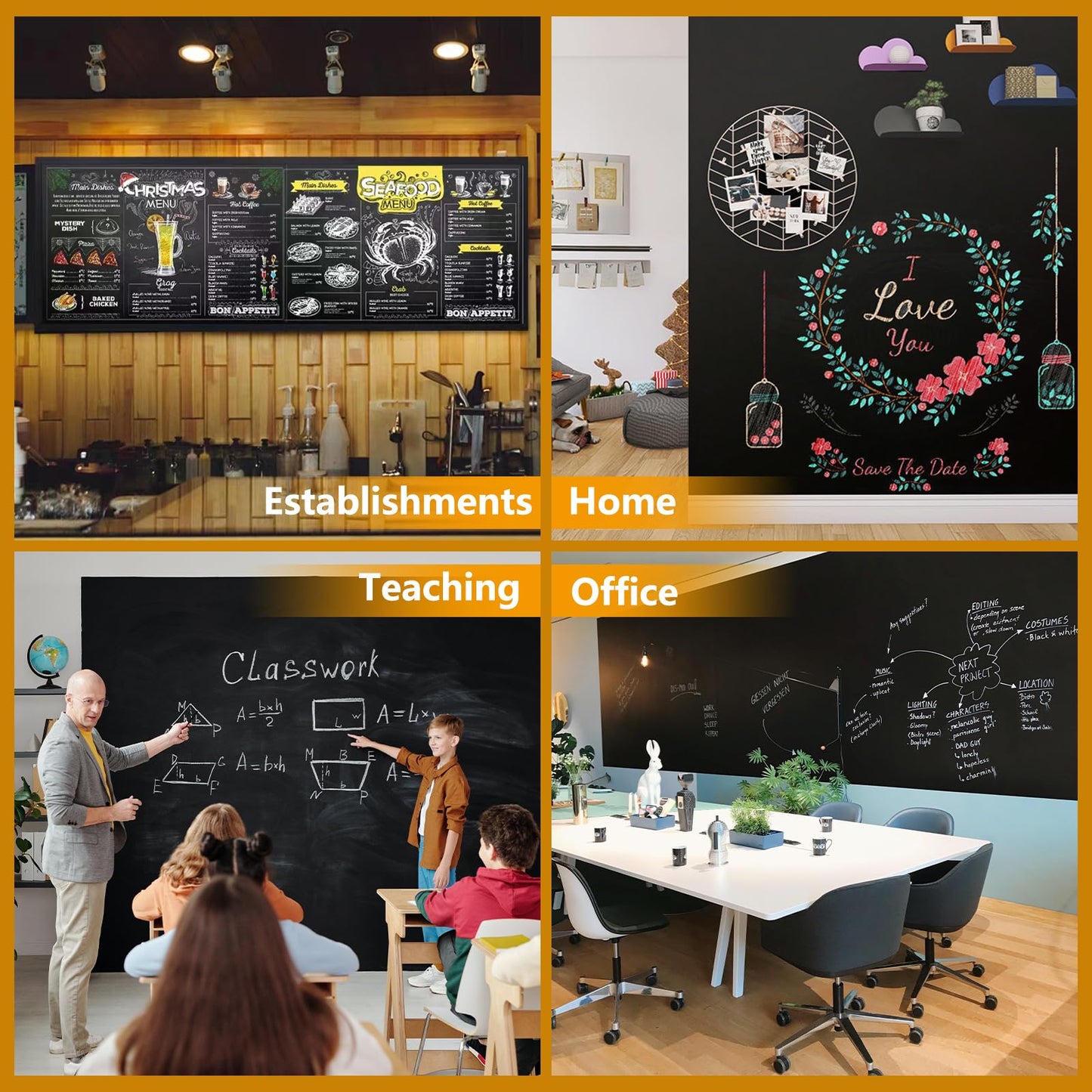 JUMUBOARD Self-Adhesive Chalkboard Sticker, 94.48" x 47.24" Magnetic Receptive Blackboard Wall Film, No Ghosting, Easy Write & Clean | Peel & Stick for Office, Home & Classroom,Incl. Accessories