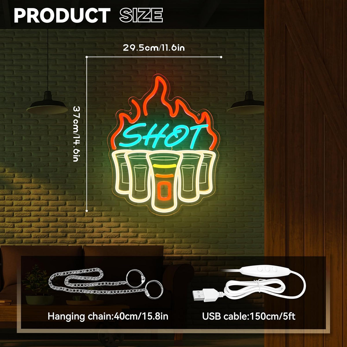Shot Neon Sign, Bar Neon Signs for Wall Decor, Dimmable Acrylic Neon Lights for Home Bar Pub Club Bistro Man Cave Restaurant Party Decorations Gift